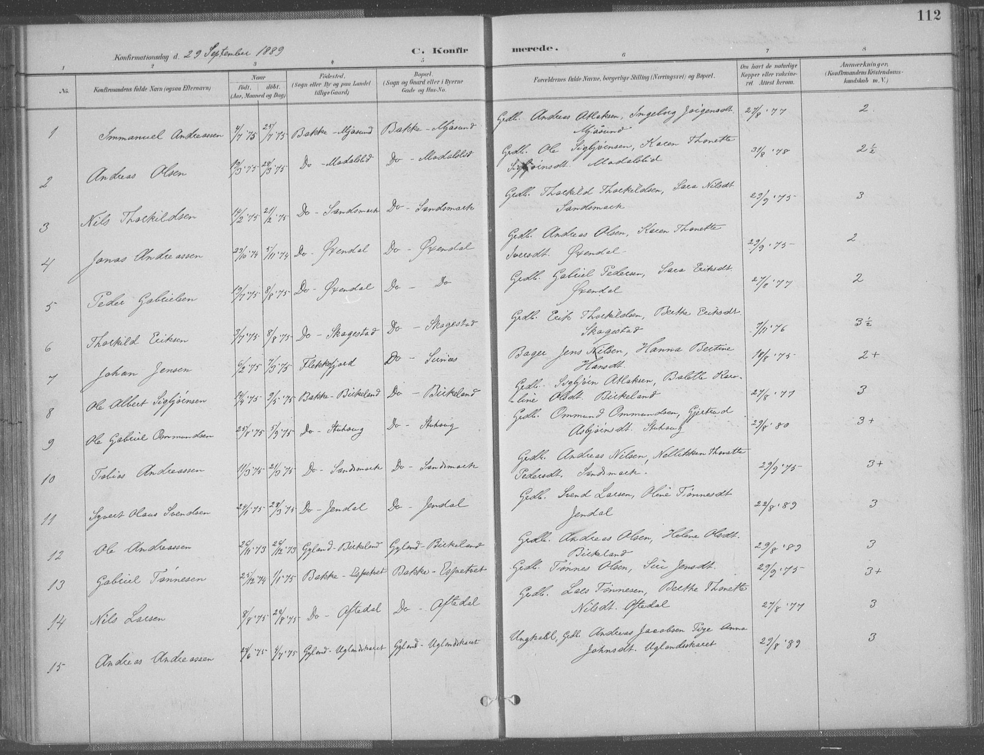Bakke sokneprestkontor, SAK/1111-0002/F/Fa/Faa/L0008: Parish register (official) no. A 8, 1887-1911, p. 112