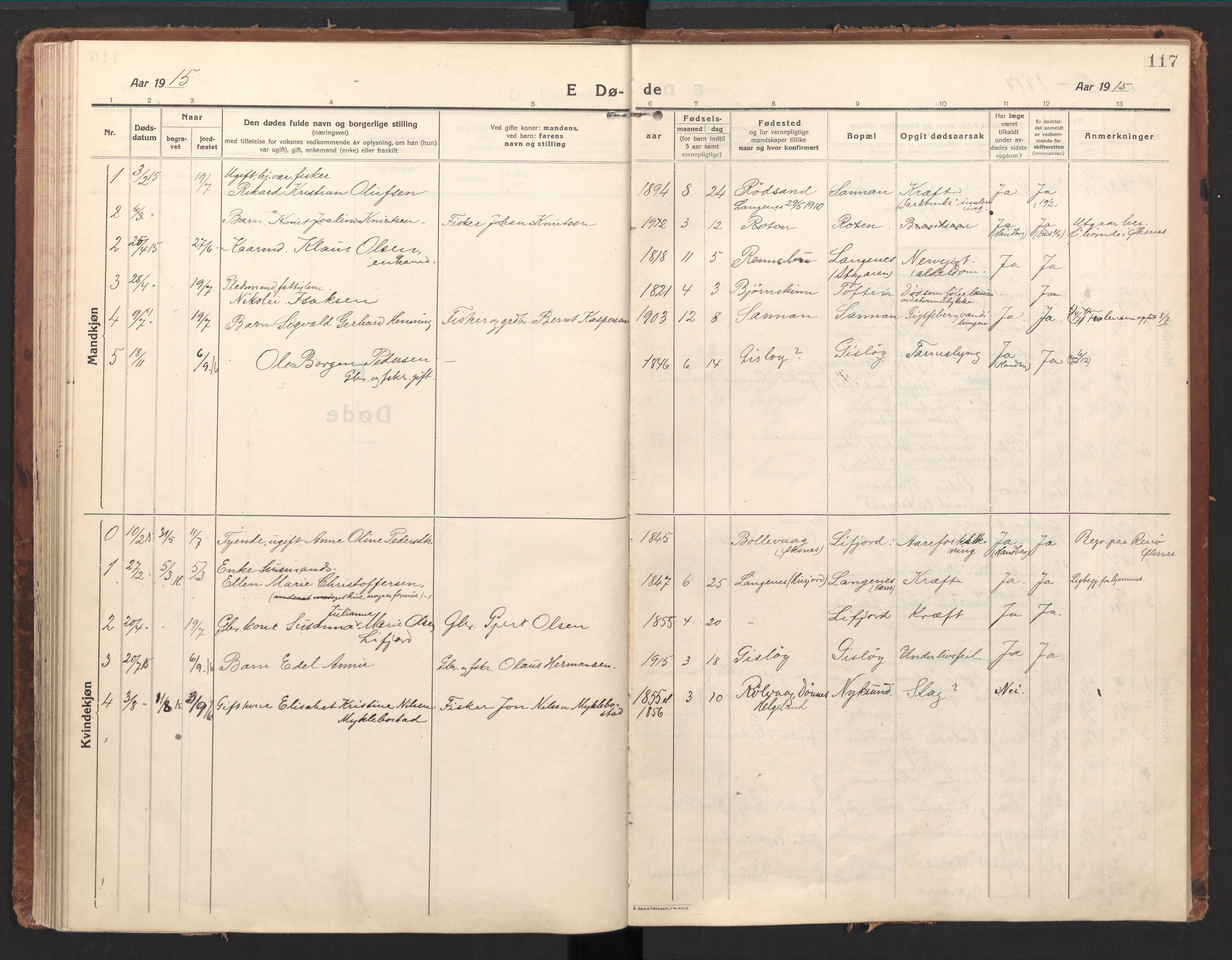 Ministerialprotokoller, klokkerbøker og fødselsregistre - Nordland, AV/SAT-A-1459/894/L1357: Parish register (official) no. 894A03, 1913-1934, p. 117