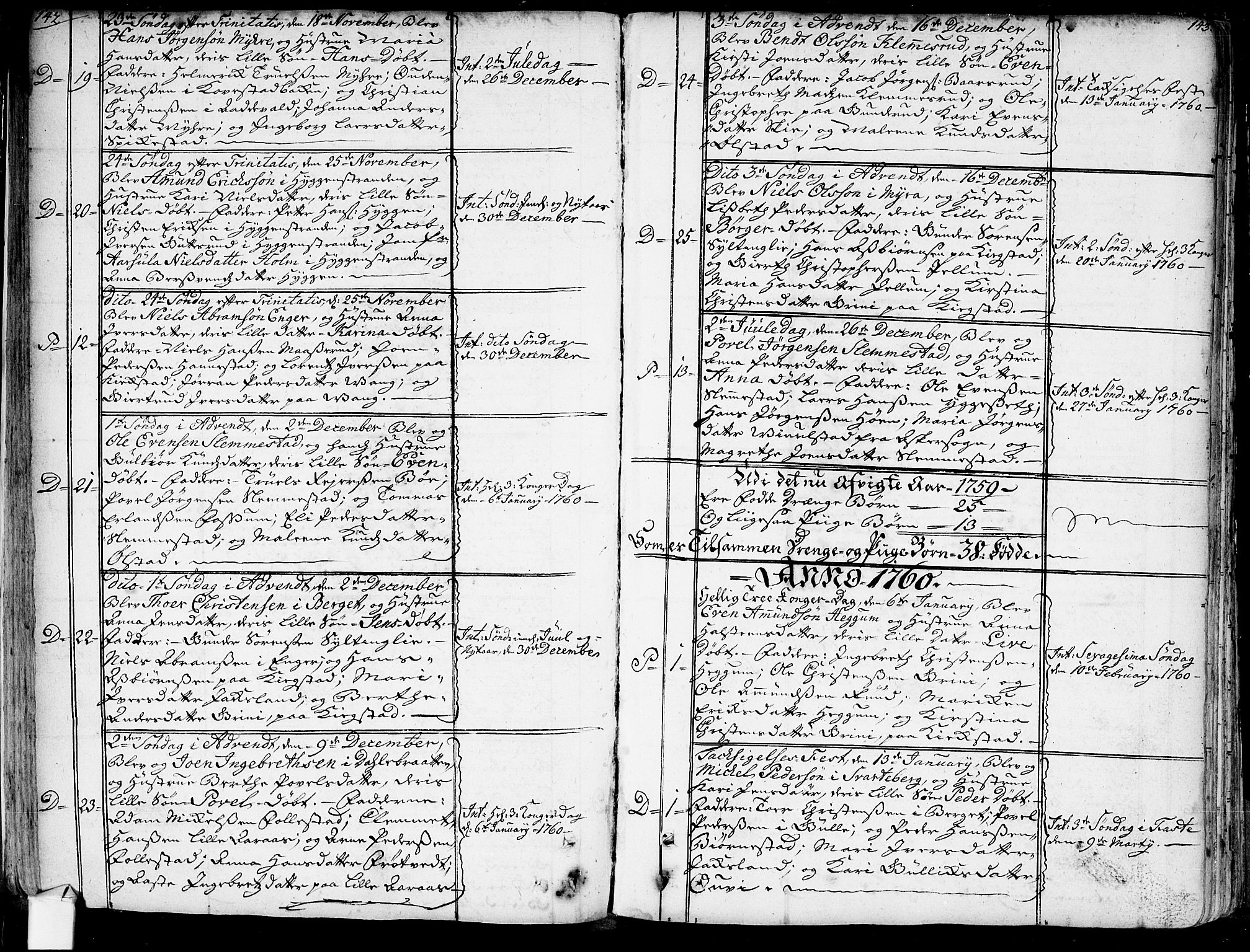 Røyken kirkebøker, AV/SAKO-A-241/G/Ga/L0001: Parish register (copy) no. 1, 1740-1768, p. 142-143