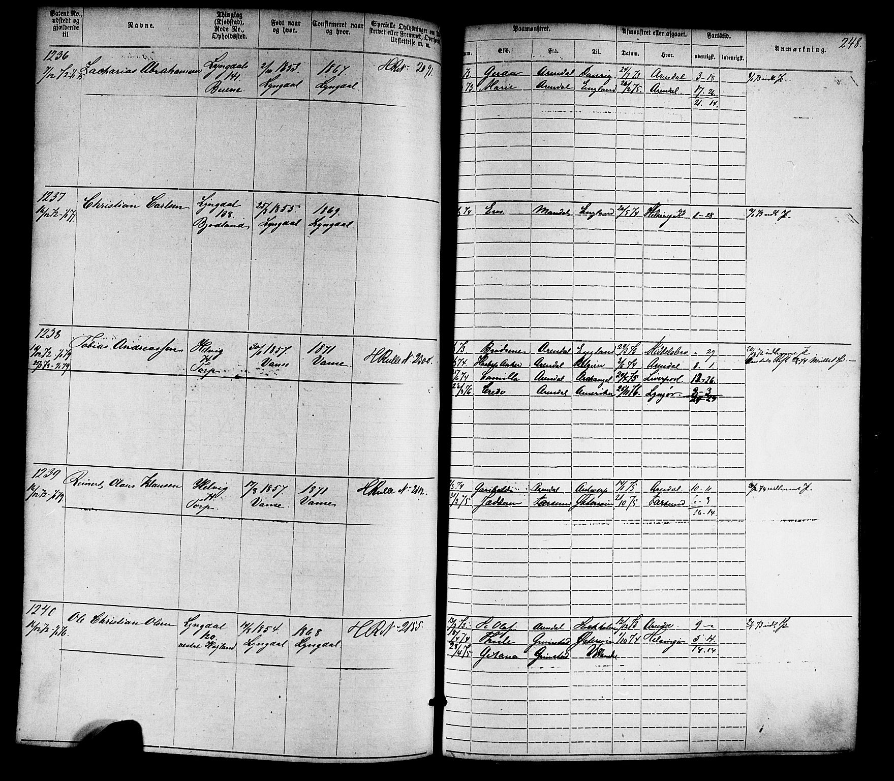 Farsund mønstringskrets, SAK/2031-0017/F/Fa/L0005: Annotasjonsrulle nr 1-1910 med register, Z-2, 1869-1877, p. 278