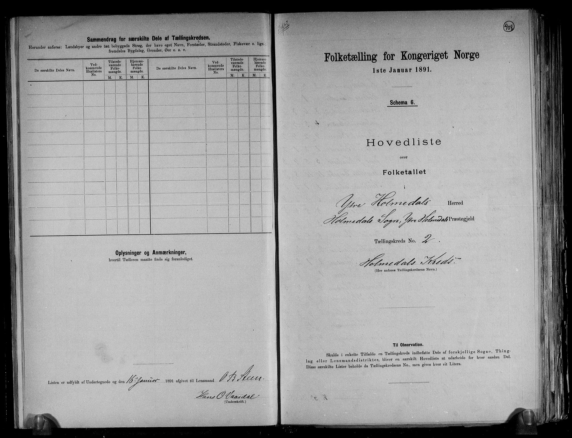 RA, 1891 census for 1429 Ytre Holmedal, 1891, p. 6