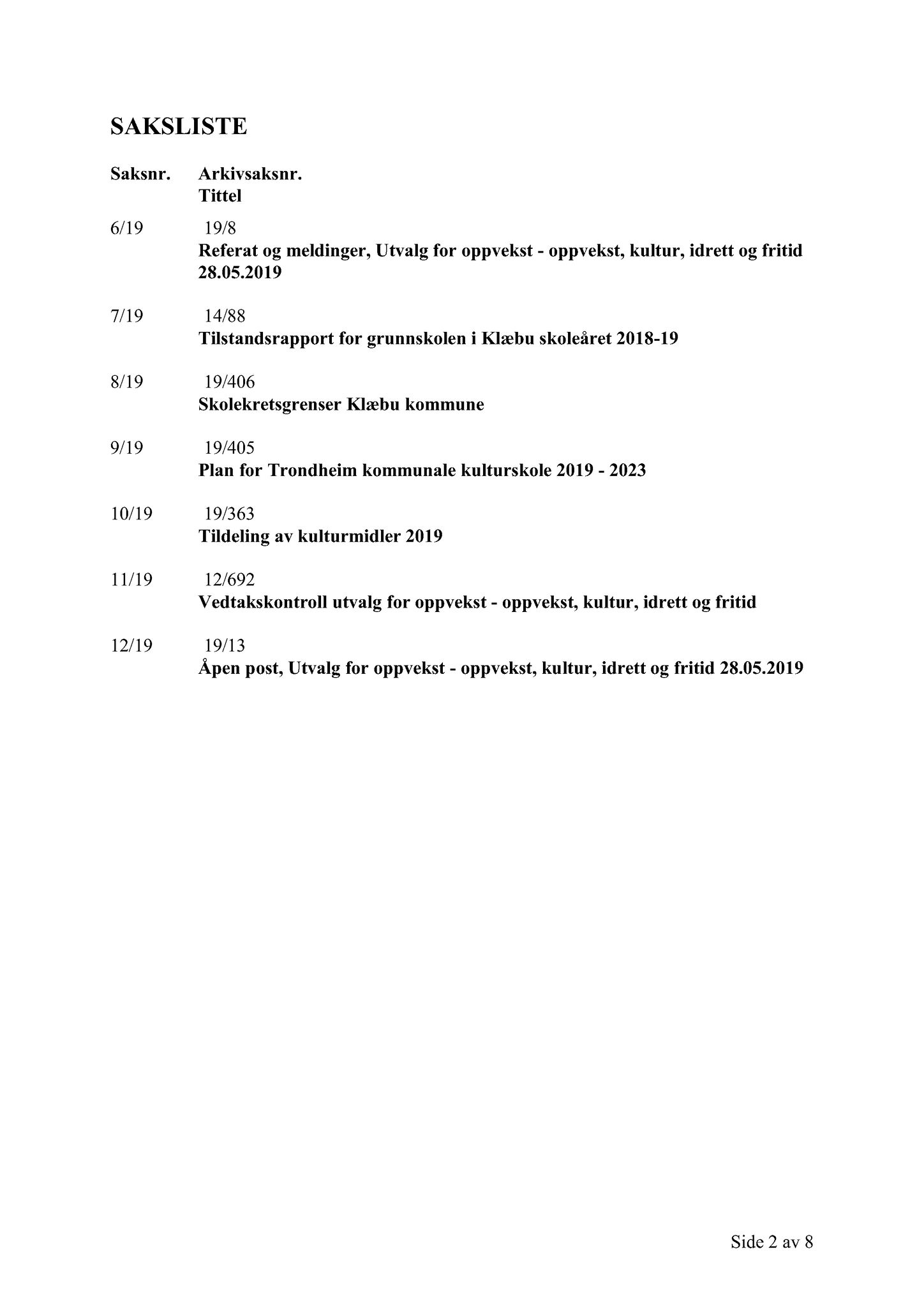 Klæbu Kommune, TRKO/KK/04-UO/L010: Utvalg for oppvekst - Møtedokumenter, 2019, p. 131