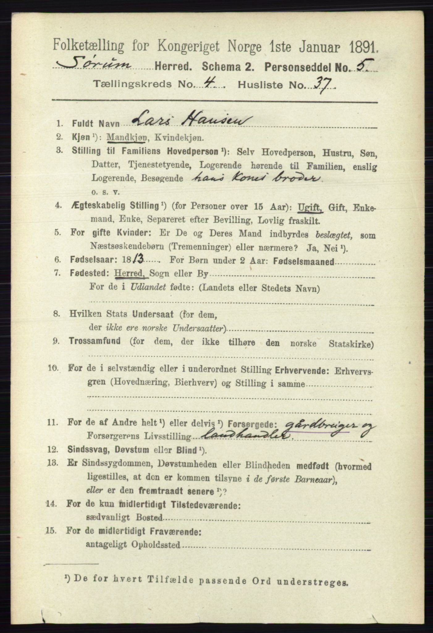 RA, 1891 census for 0226 Sørum, 1891, p. 2096