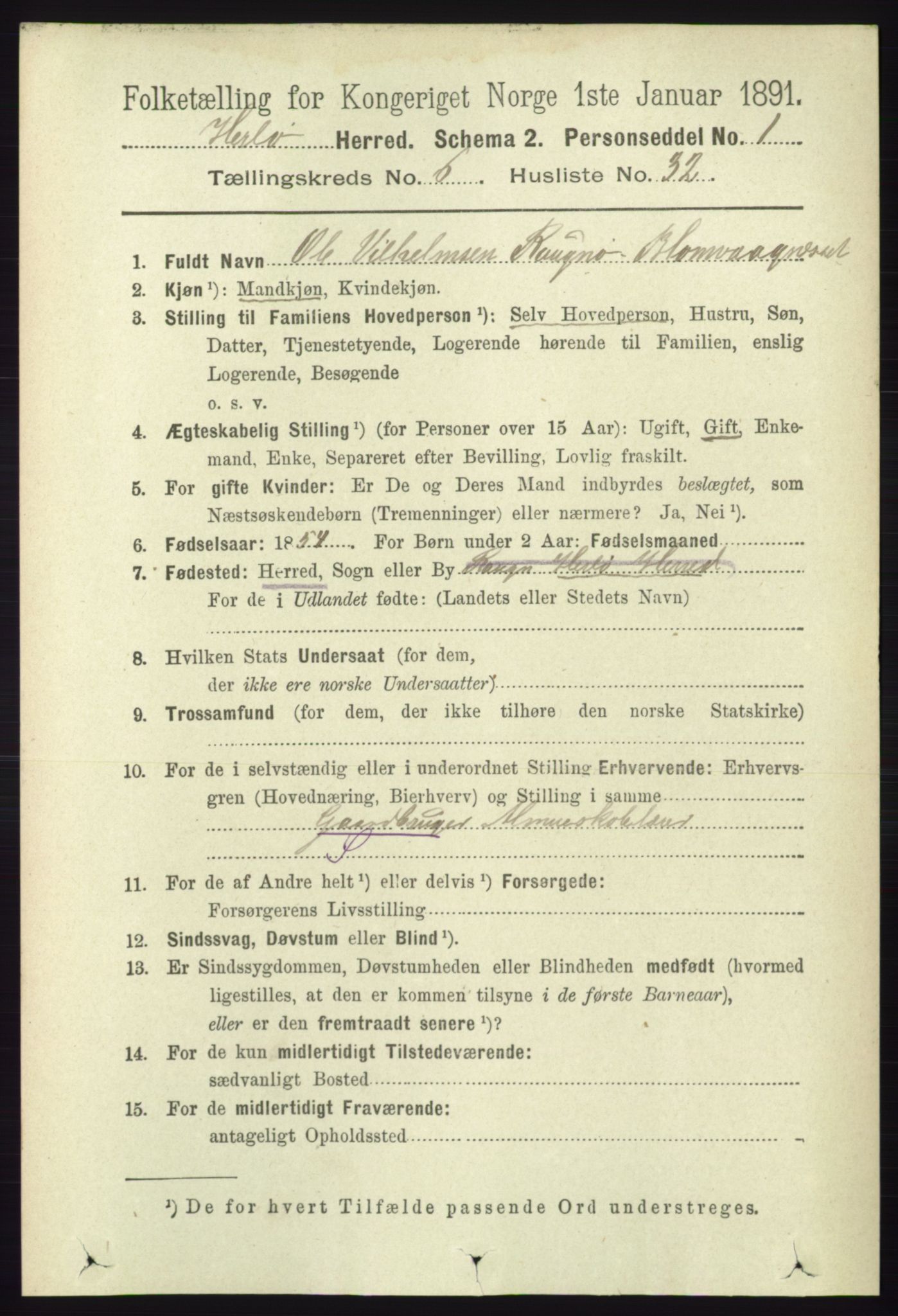 RA, 1891 census for 1258 Herdla, 1891, p. 2844