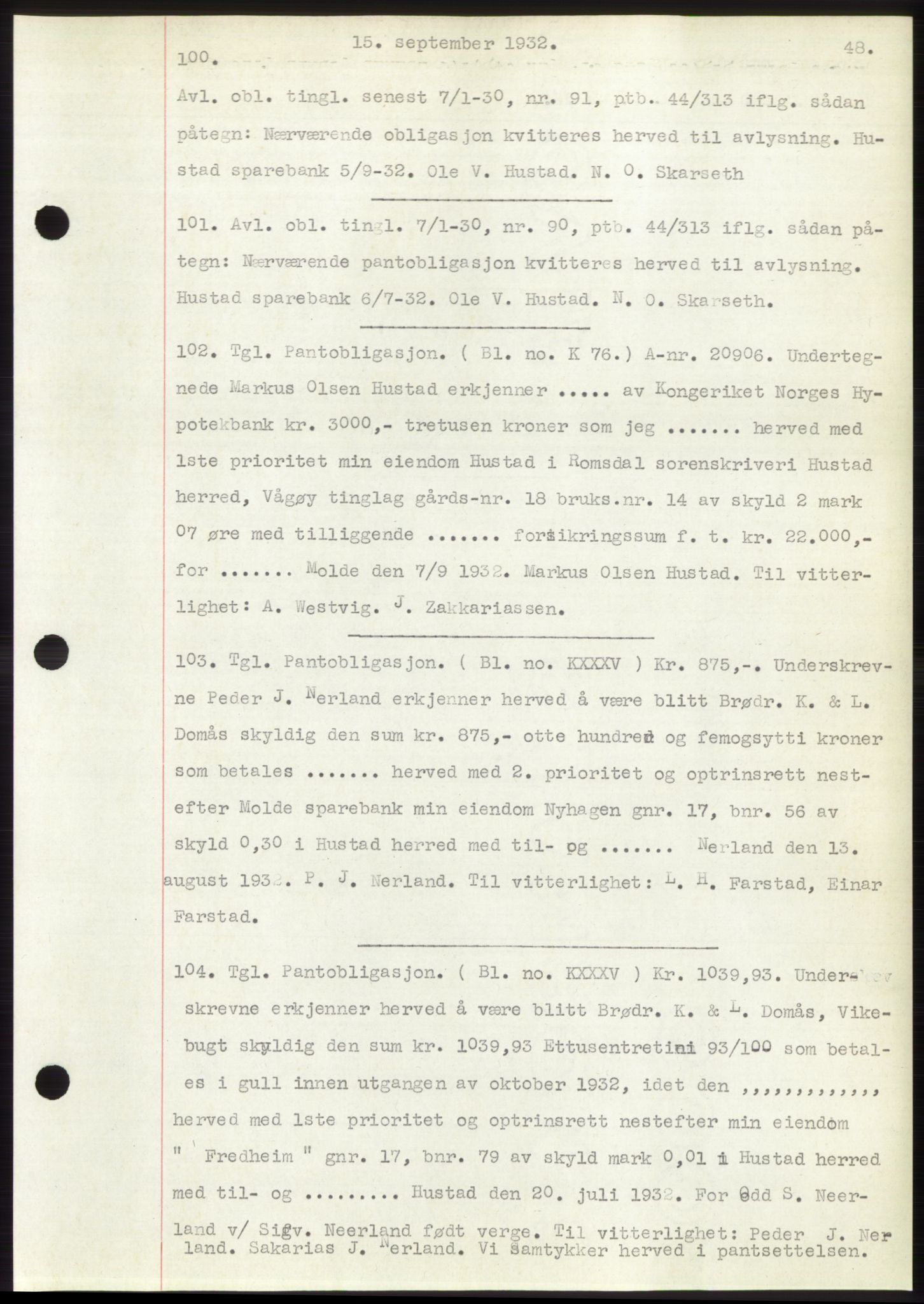 Romsdal sorenskriveri, AV/SAT-A-4149/1/2/2C/L0062: Mortgage book no. 56, 1932-1933, Deed date: 15.09.1932