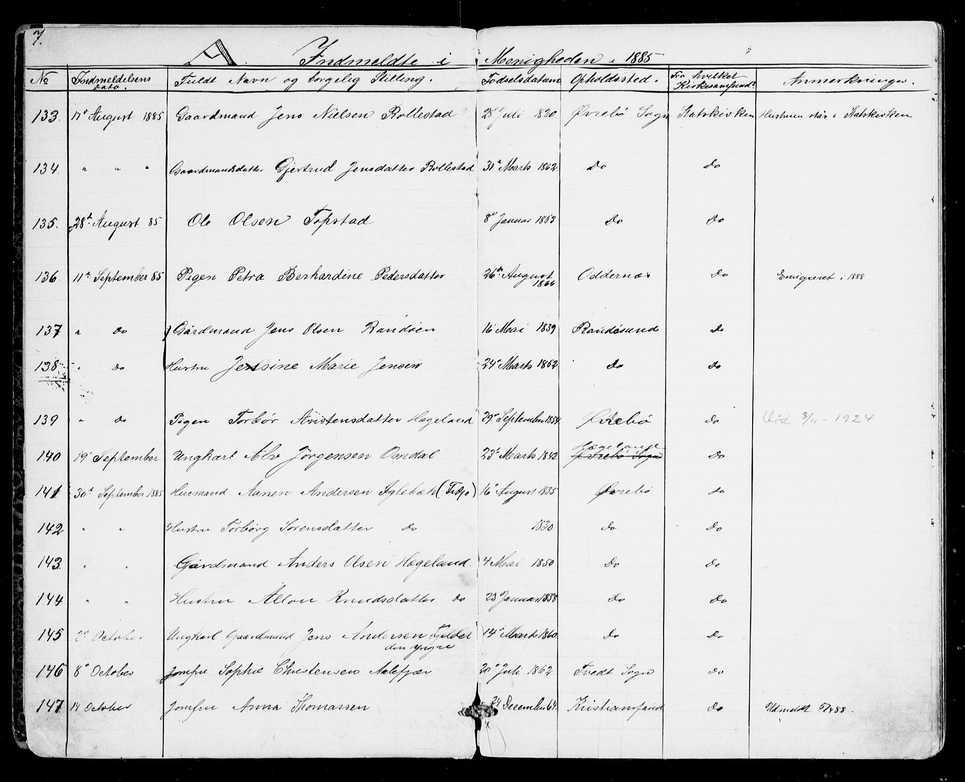 Den evangelisk-lutherske frikirke, Kristiansand, AV/SAK-1292-0017/F/Fa/L0001: Dissenter register no. F 9, 1877-1888, p. 7