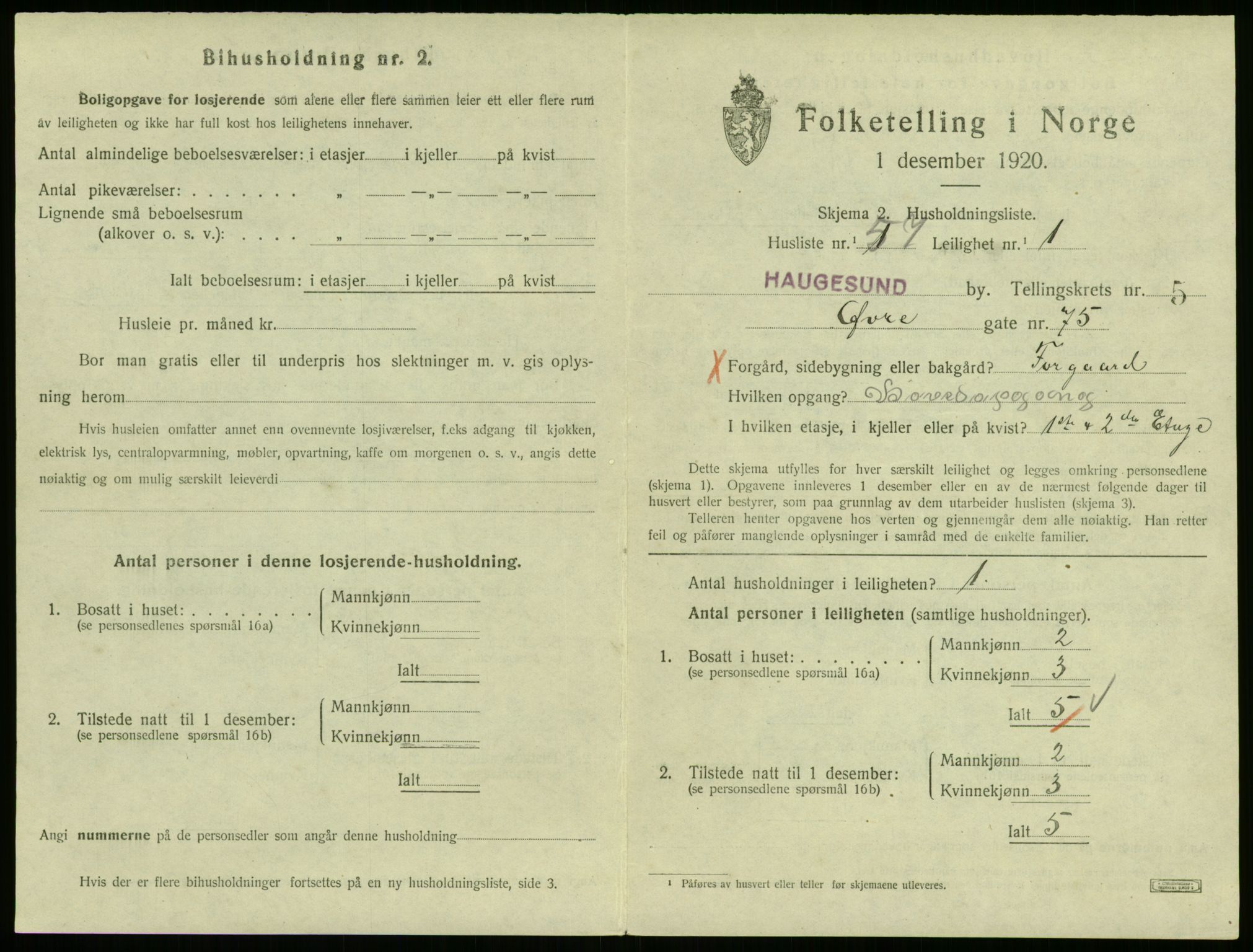 SAST, 1920 census for Haugesund, 1920, p. 45437