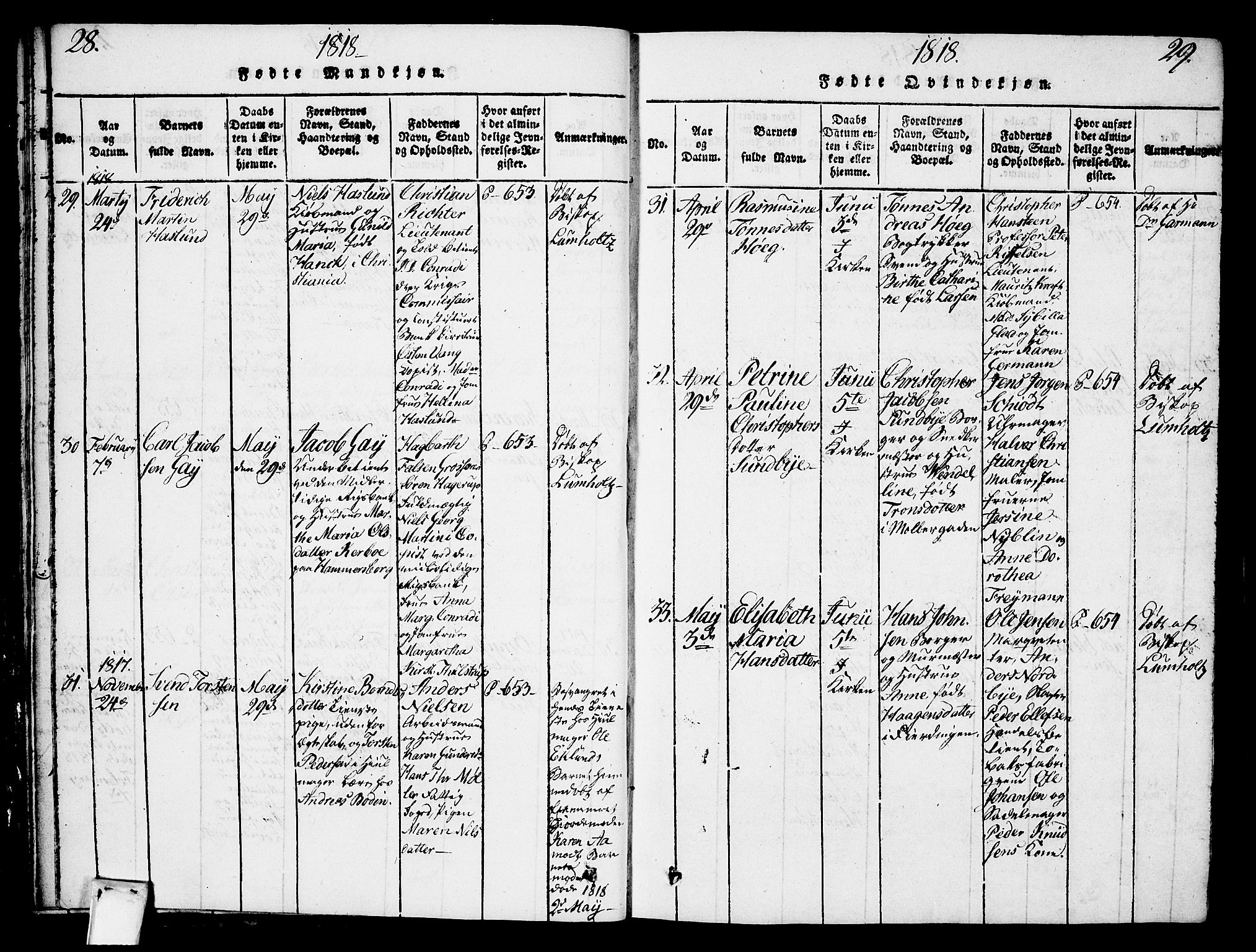 Oslo domkirke Kirkebøker, AV/SAO-A-10752/F/Fa/L0007: Parish register (official) no. 7, 1817-1824, p. 28-29
