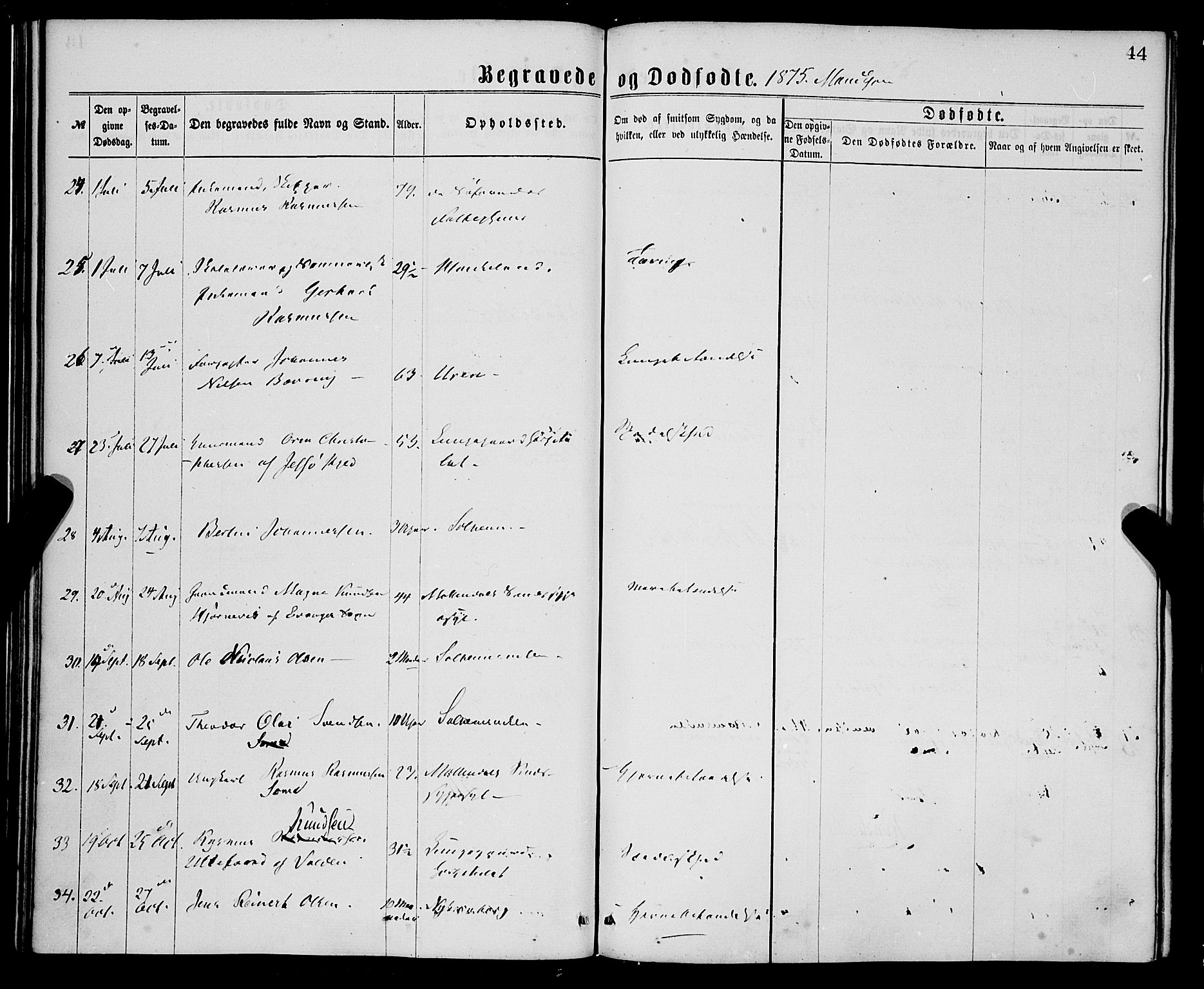 St. Jørgens hospital og Årstad sokneprestembete, AV/SAB-A-99934: Parish register (official) no. A 11, 1864-1886, p. 44