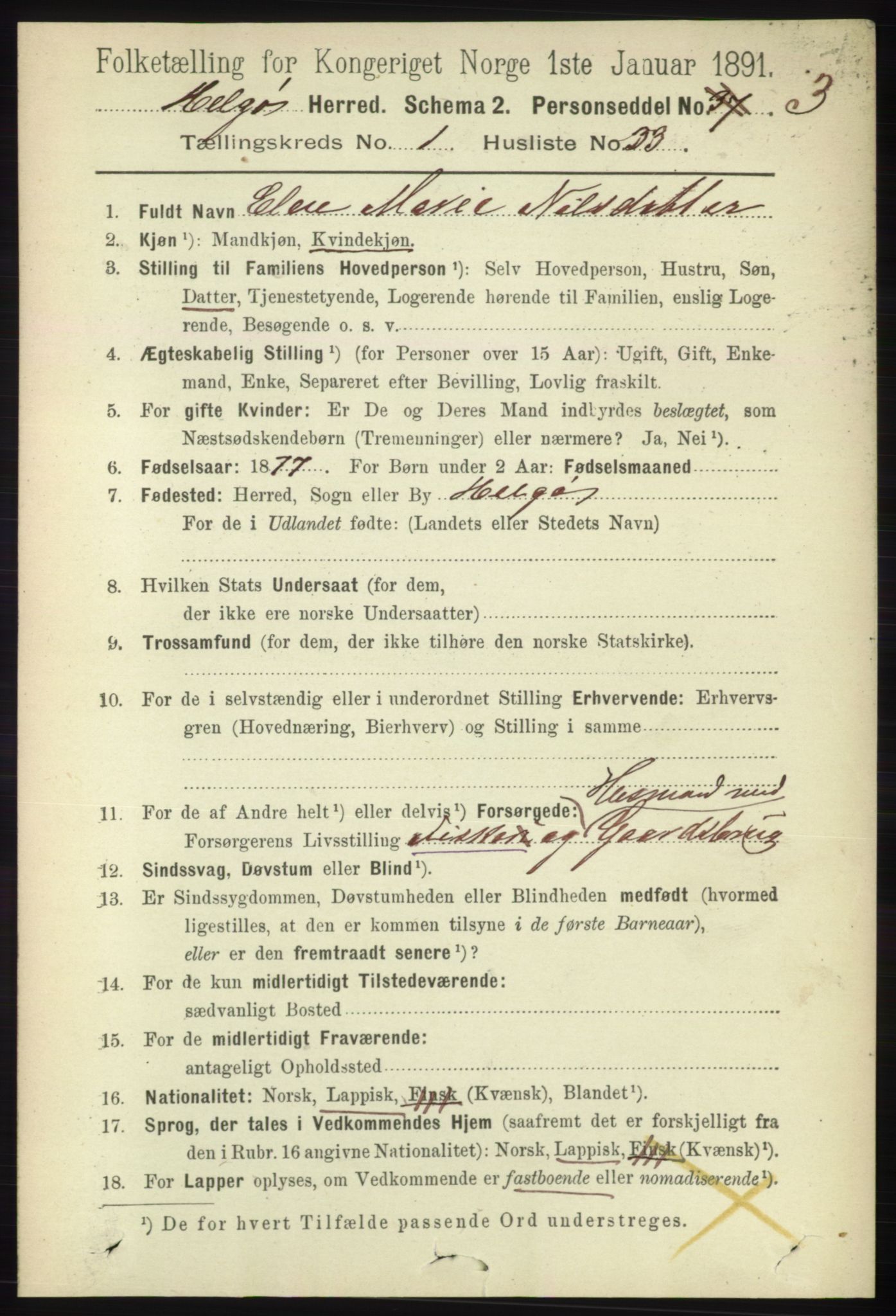 RA, 1891 census for 1935 Helgøy, 1891, p. 274