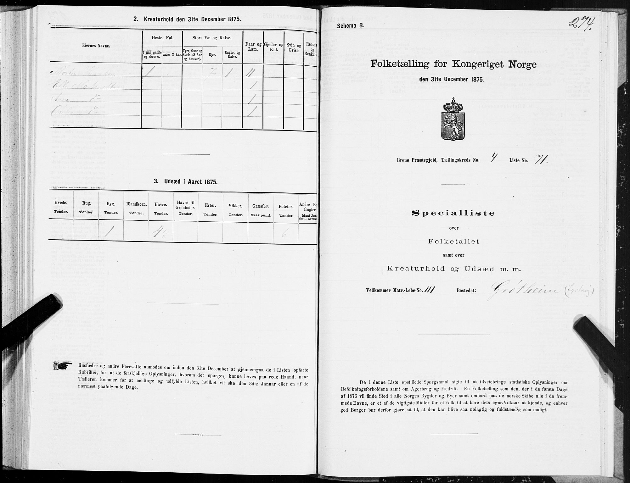 SAT, 1875 census for 1814P Brønnøy, 1875, p. 2274