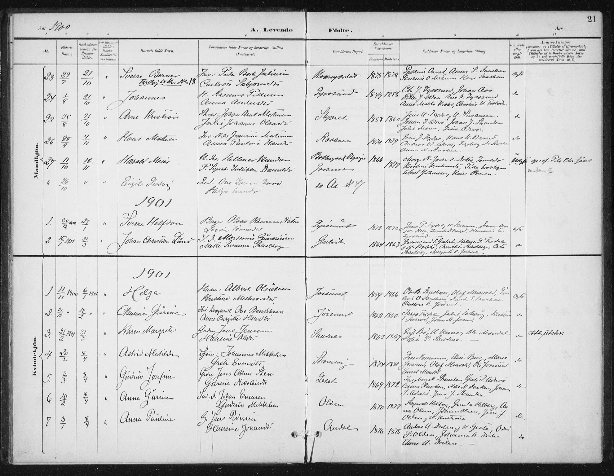 Ministerialprotokoller, klokkerbøker og fødselsregistre - Sør-Trøndelag, AV/SAT-A-1456/654/L0664: Parish register (official) no. 654A02, 1895-1907, p. 21