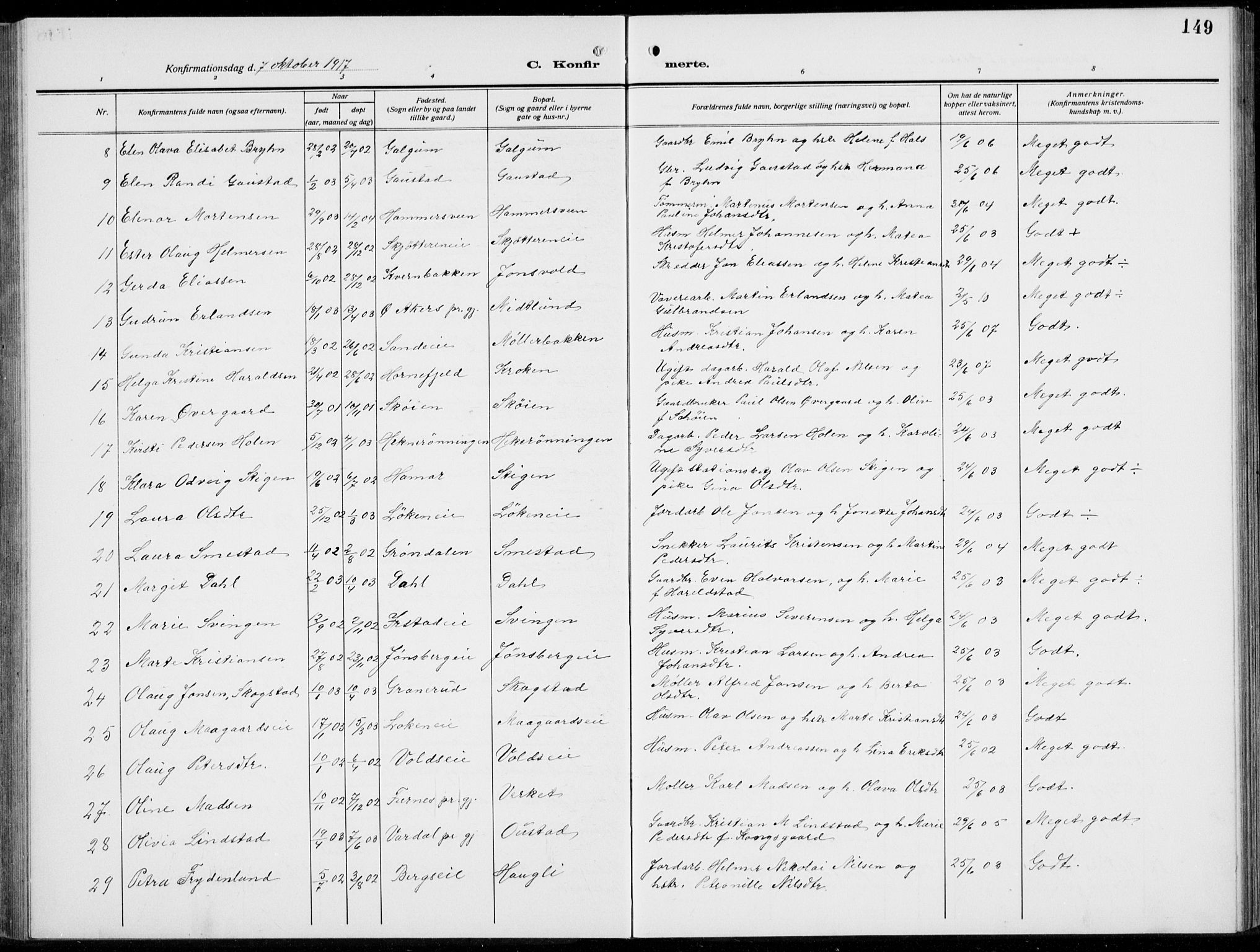 Romedal prestekontor, AV/SAH-PREST-004/L/L0014: Parish register (copy) no. 14, 1915-1939, p. 149