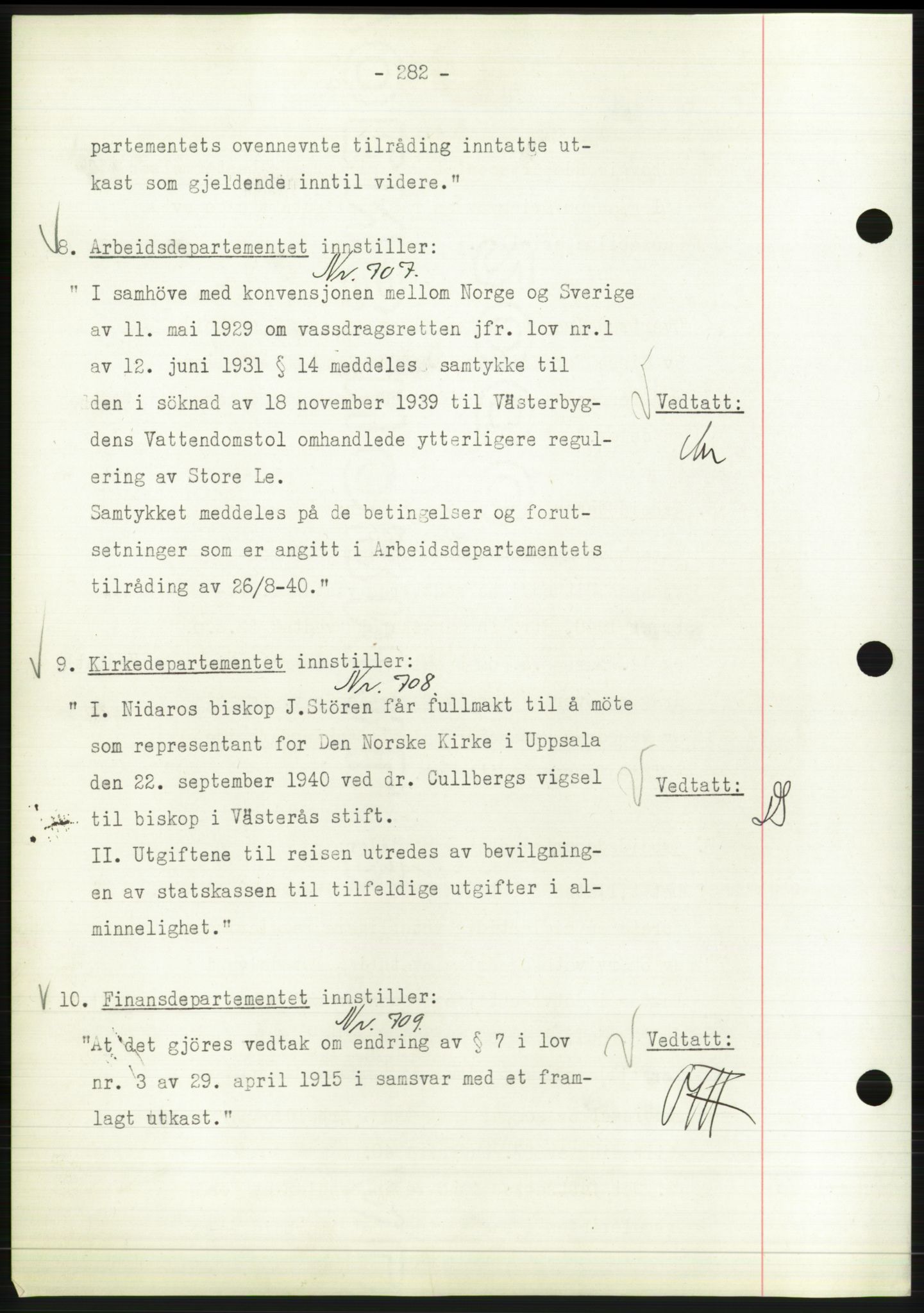 Administrasjonsrådet, AV/RA-S-1004/A/L0002: Vedtaksprotokoll 16/4-25/9, 1940, p. 286