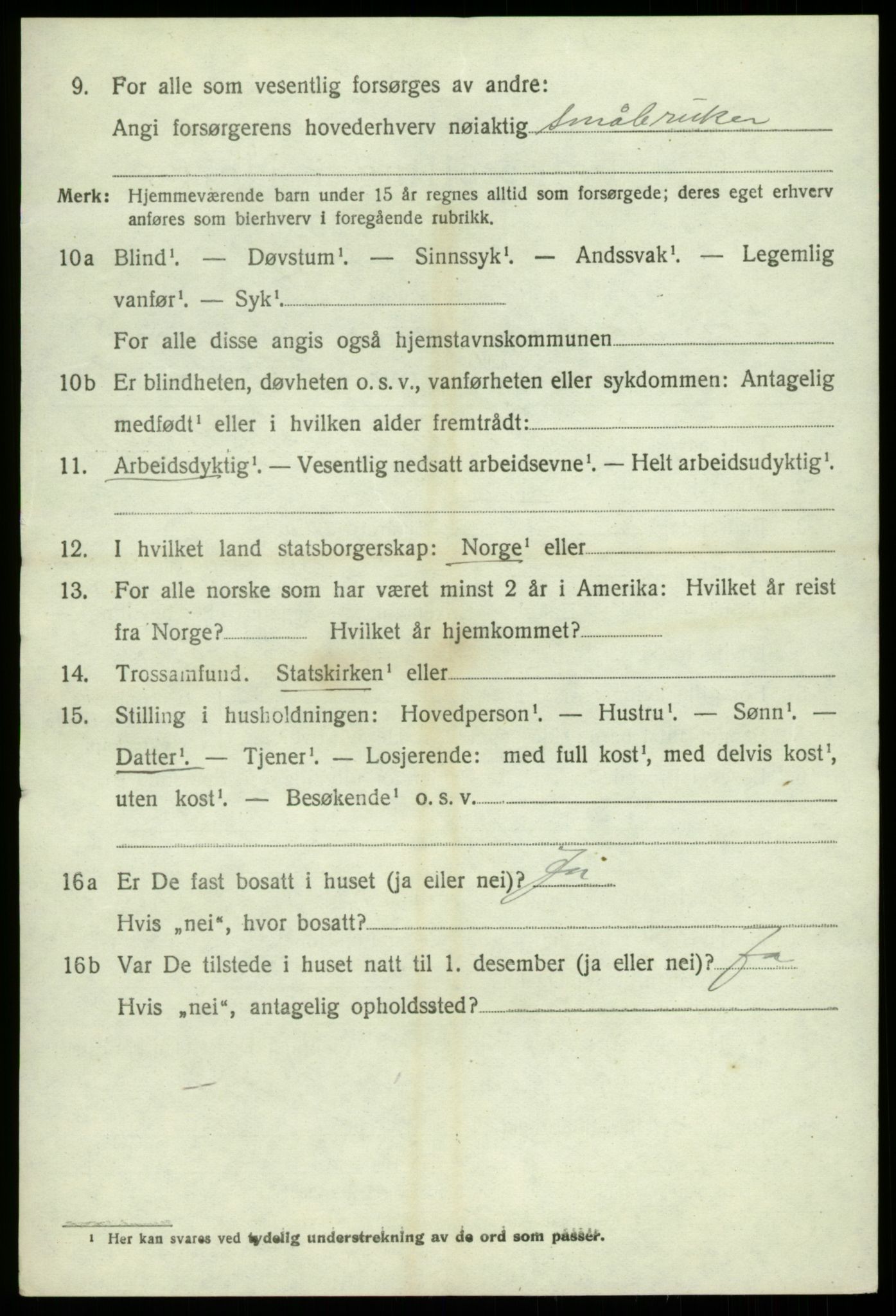 SAB, 1920 census for Jondal, 1920, p. 2849