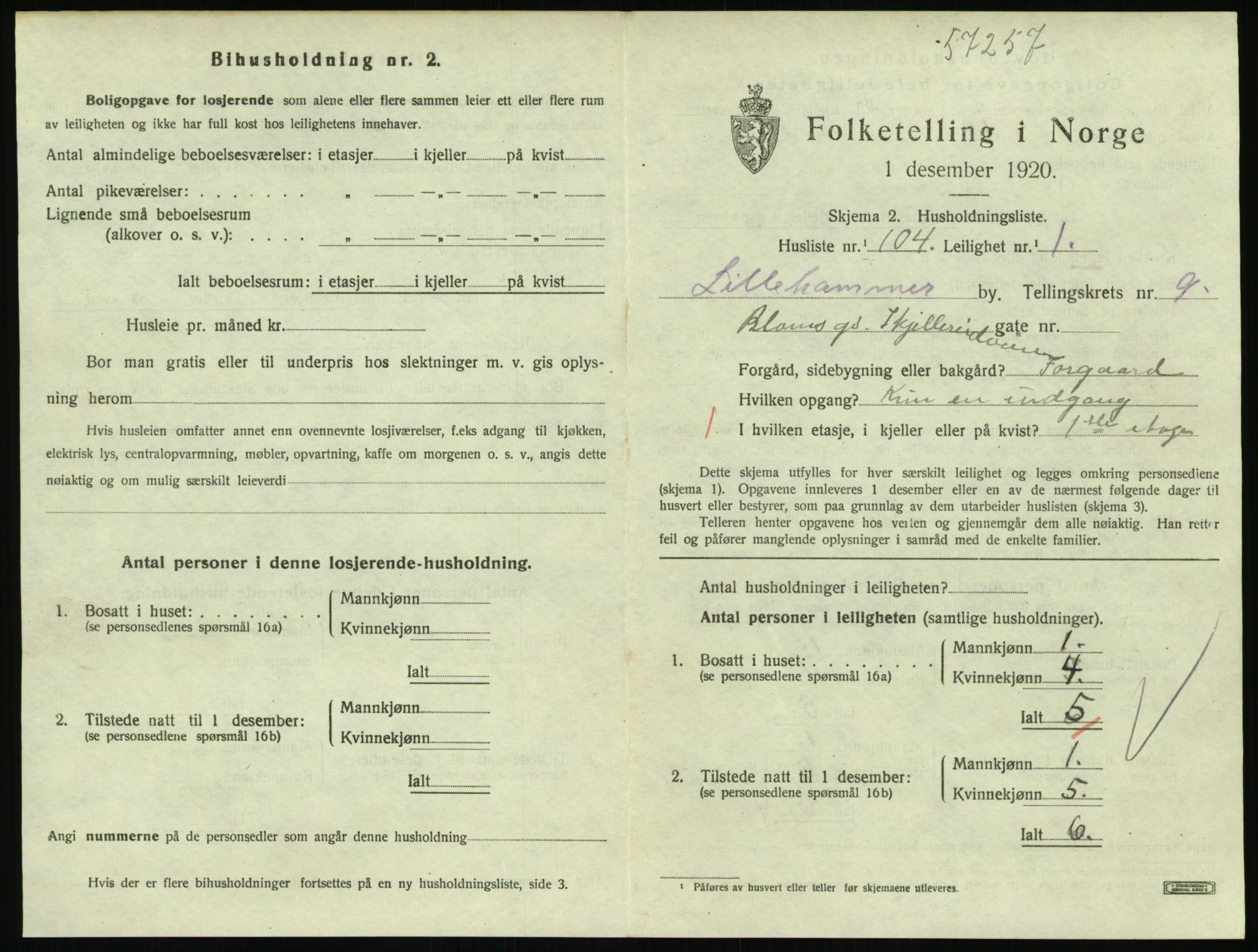 SAH, 1920 census for Lillehammer, 1920, p. 3428