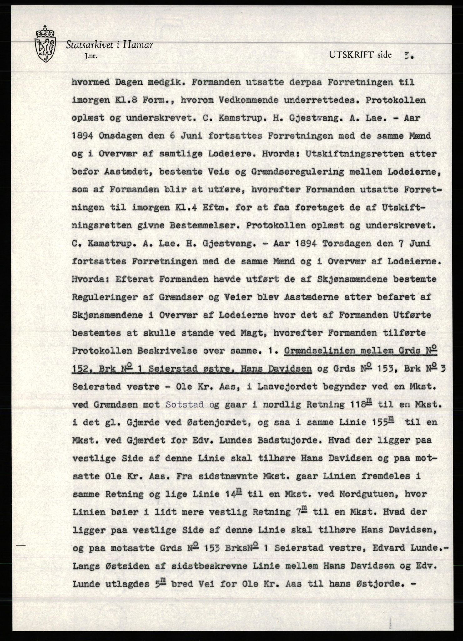 Avskriftssamlingen ved Statsarkivet i Hamar, AV/SAH-AVSKRIFT-001/H/Hf/Hfa/Hfaa/L0016: Pantebok 16=P for Toten, Vardal og Biri, 1894-1899