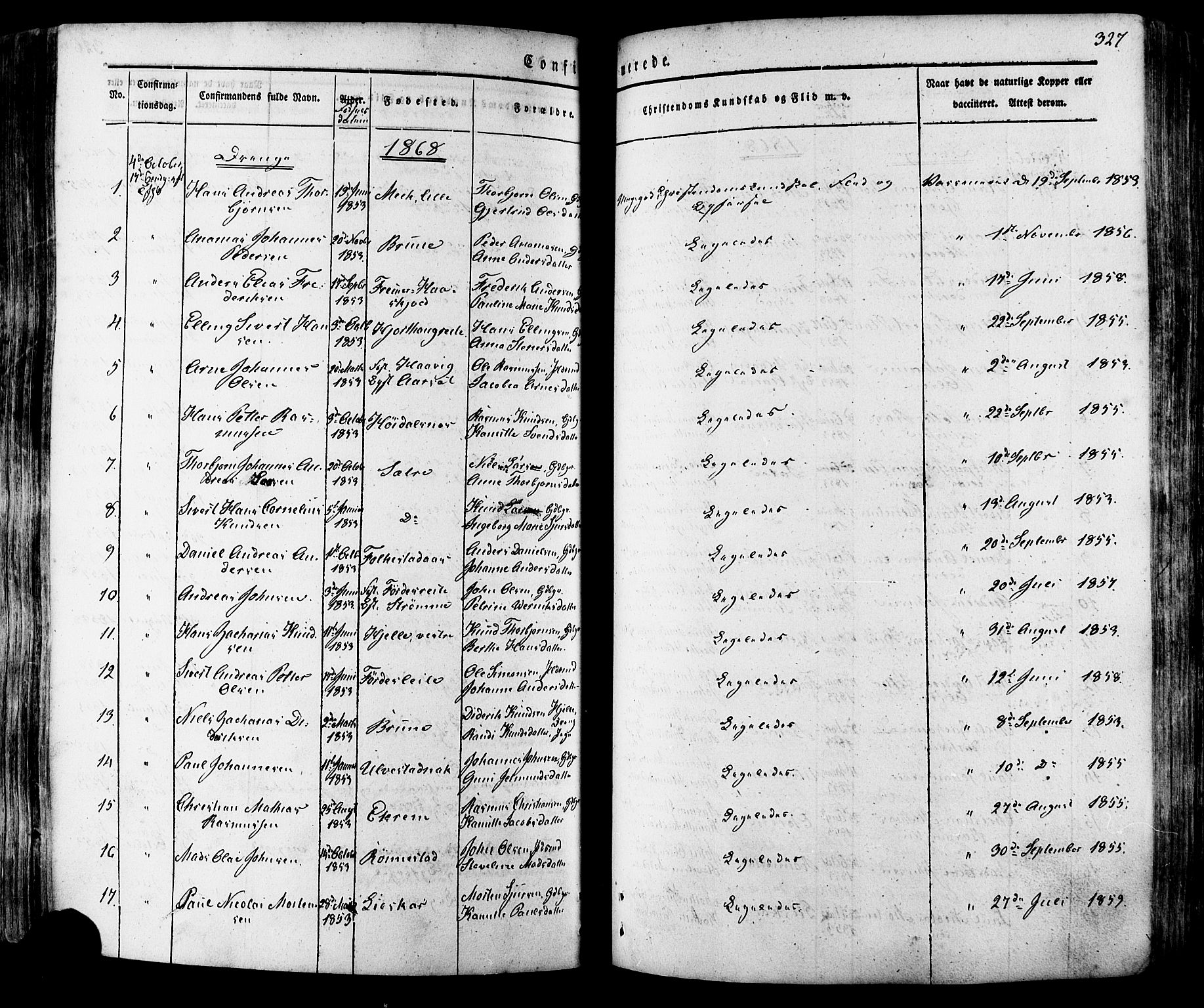 Ministerialprotokoller, klokkerbøker og fødselsregistre - Møre og Romsdal, SAT/A-1454/511/L0140: Parish register (official) no. 511A07, 1851-1878, p. 327