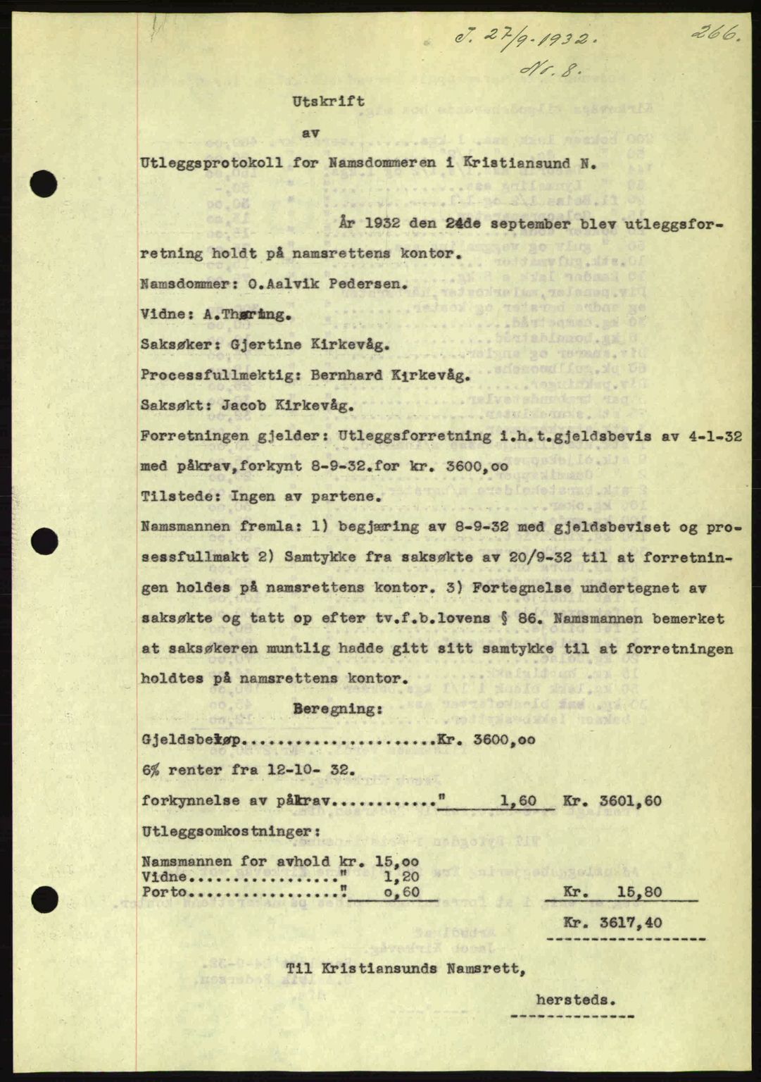 Kristiansund byfogd, AV/SAT-A-4587/A/27: Mortgage book no. 26, 1931-1933, Deed date: 27.09.1932