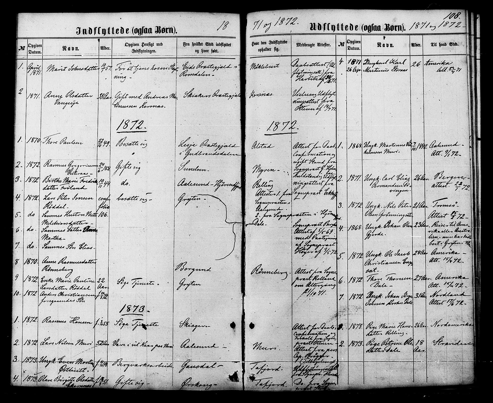 Ministerialprotokoller, klokkerbøker og fødselsregistre - Møre og Romsdal, SAT/A-1454/519/L0253: Parish register (official) no. 519A12, 1860-1883, p. 108