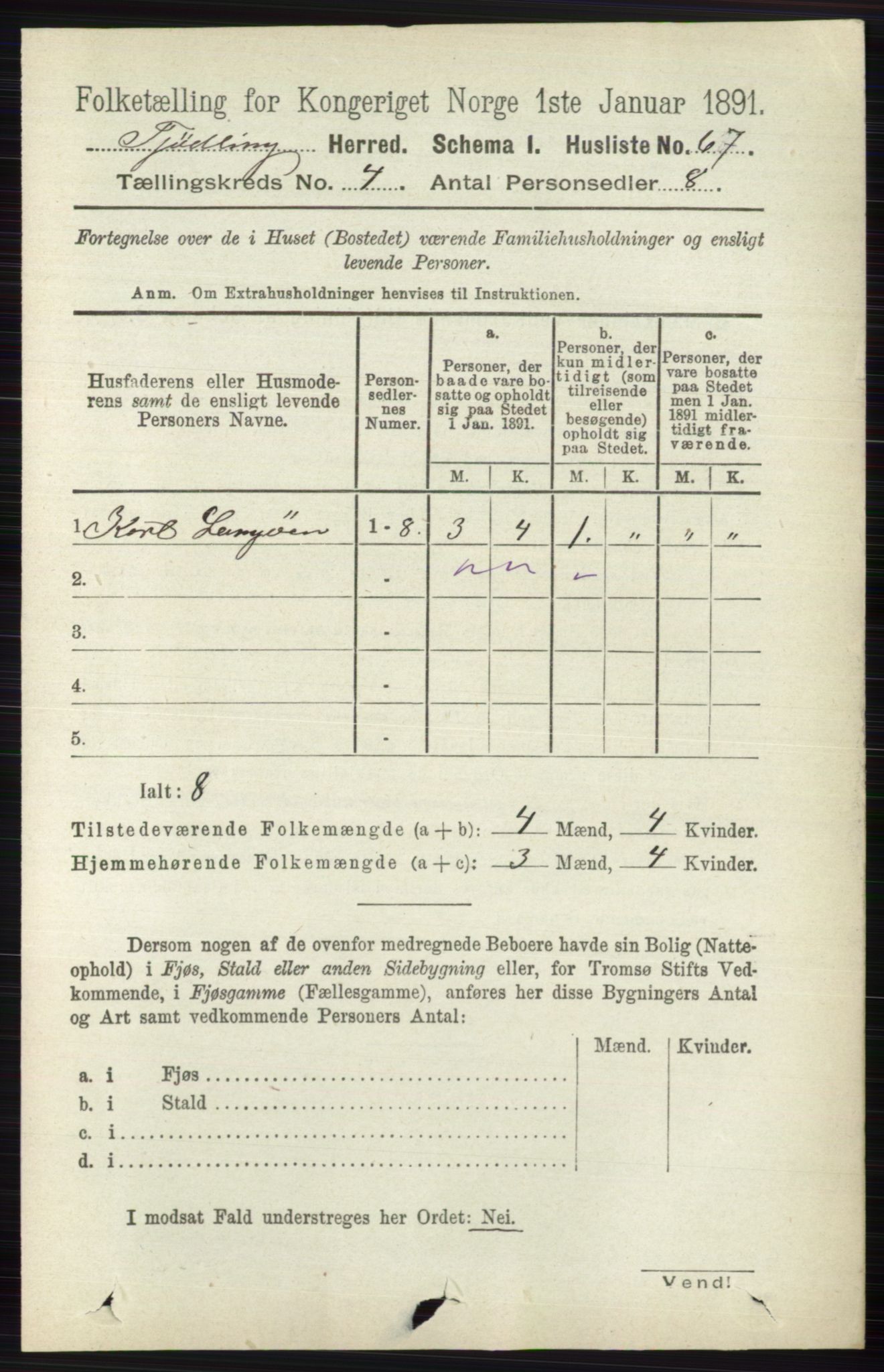 RA, 1891 census for 0725 Tjølling, 1891, p. 1436