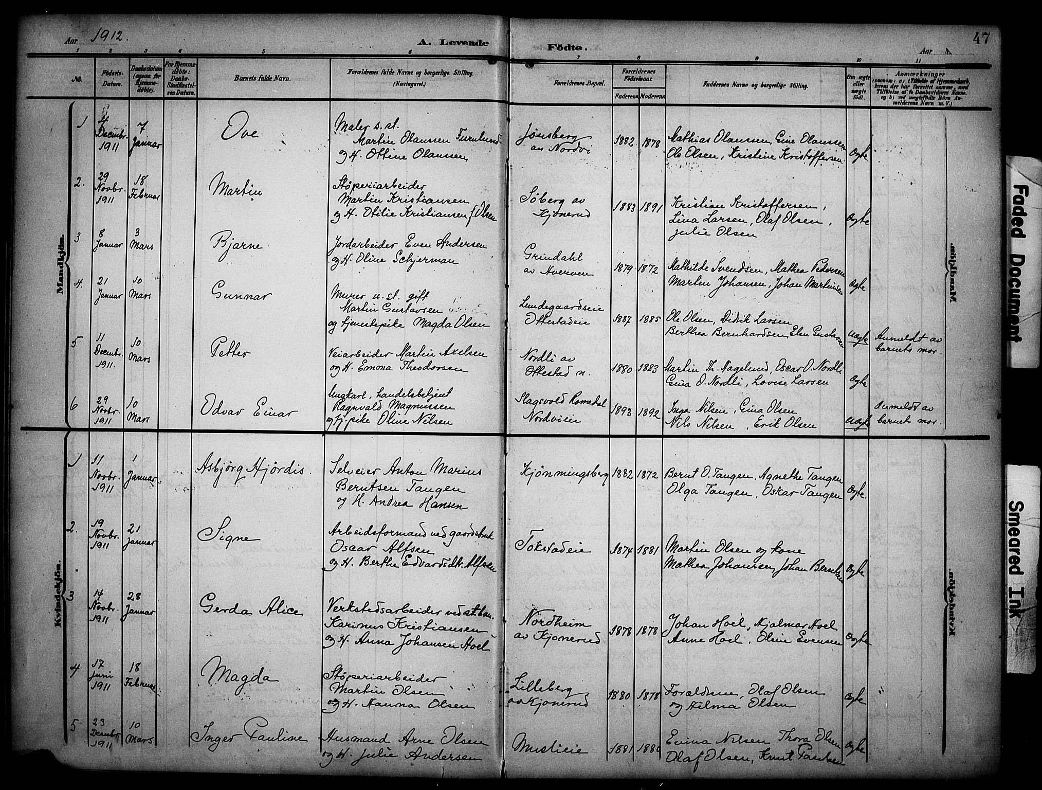 Stange prestekontor, AV/SAH-PREST-002/K/L0022: Parish register (official) no. 22, 1903-1914, p. 47