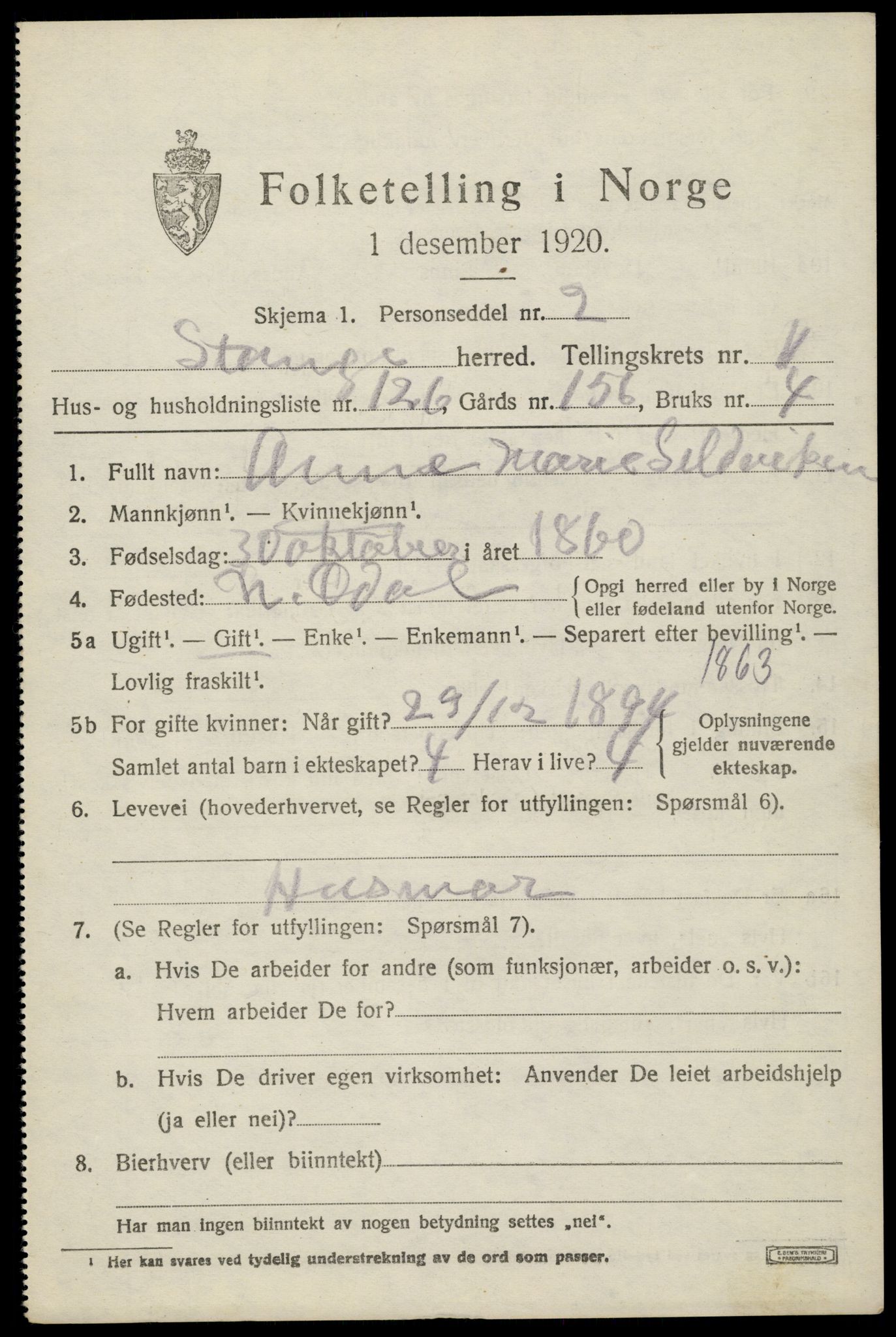 SAH, 1920 census for Stange, 1920, p. 18261