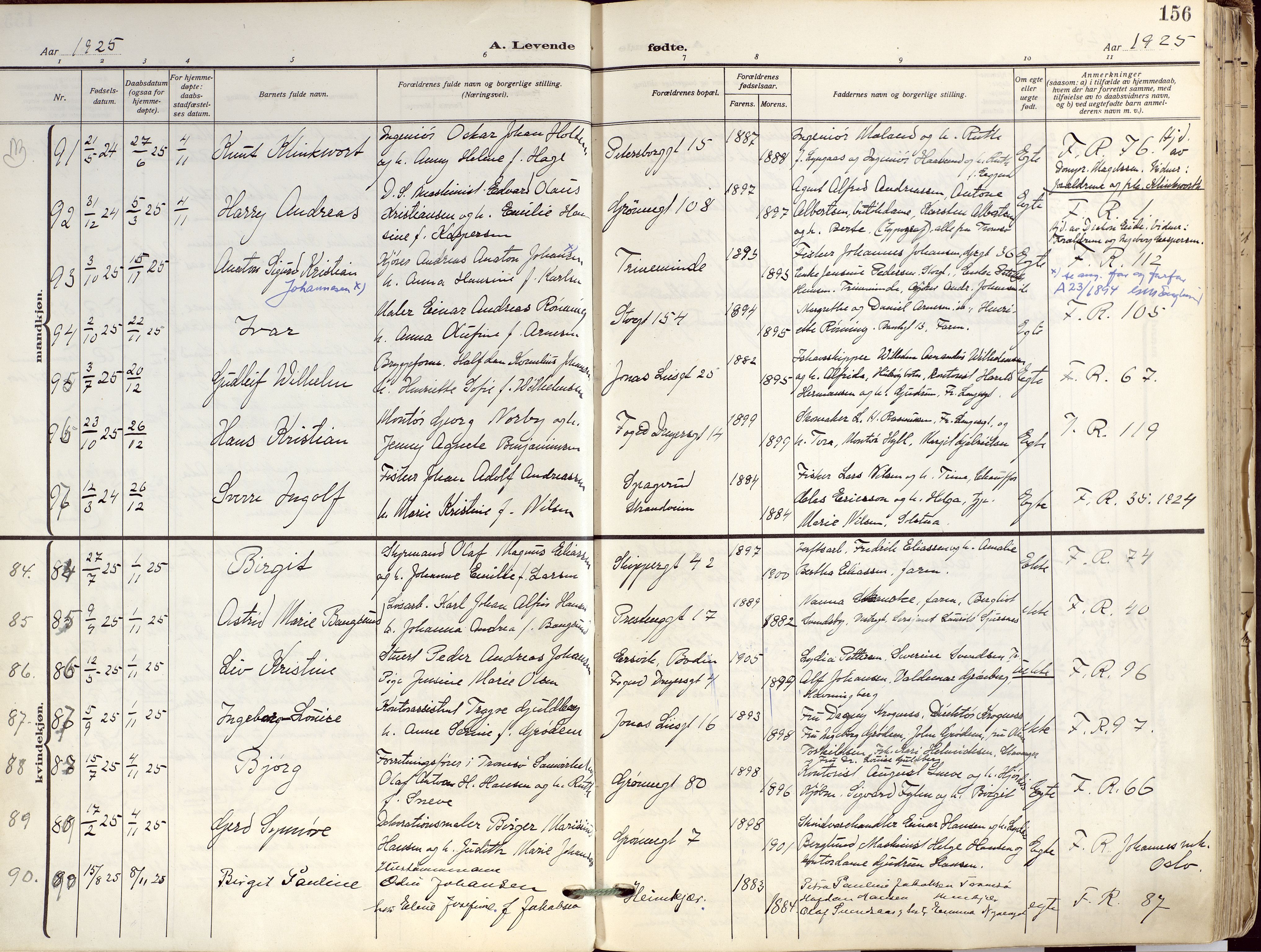 Tromsø sokneprestkontor/stiftsprosti/domprosti, AV/SATØ-S-1343/G/Ga/L0019kirke: Parish register (official) no. 19, 1917-1927, p. 156