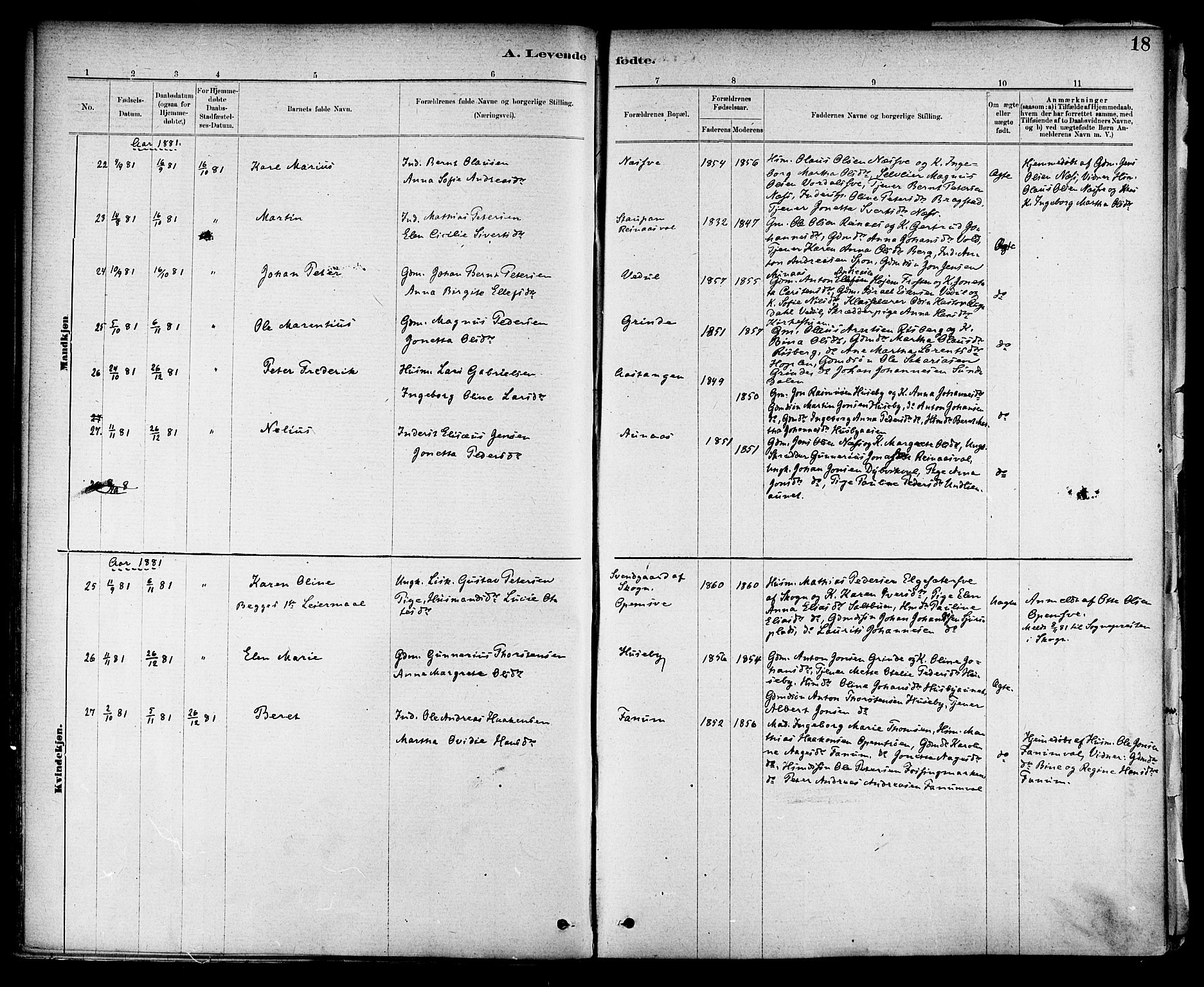 Ministerialprotokoller, klokkerbøker og fødselsregistre - Nord-Trøndelag, AV/SAT-A-1458/714/L0130: Parish register (official) no. 714A01, 1878-1895, p. 18