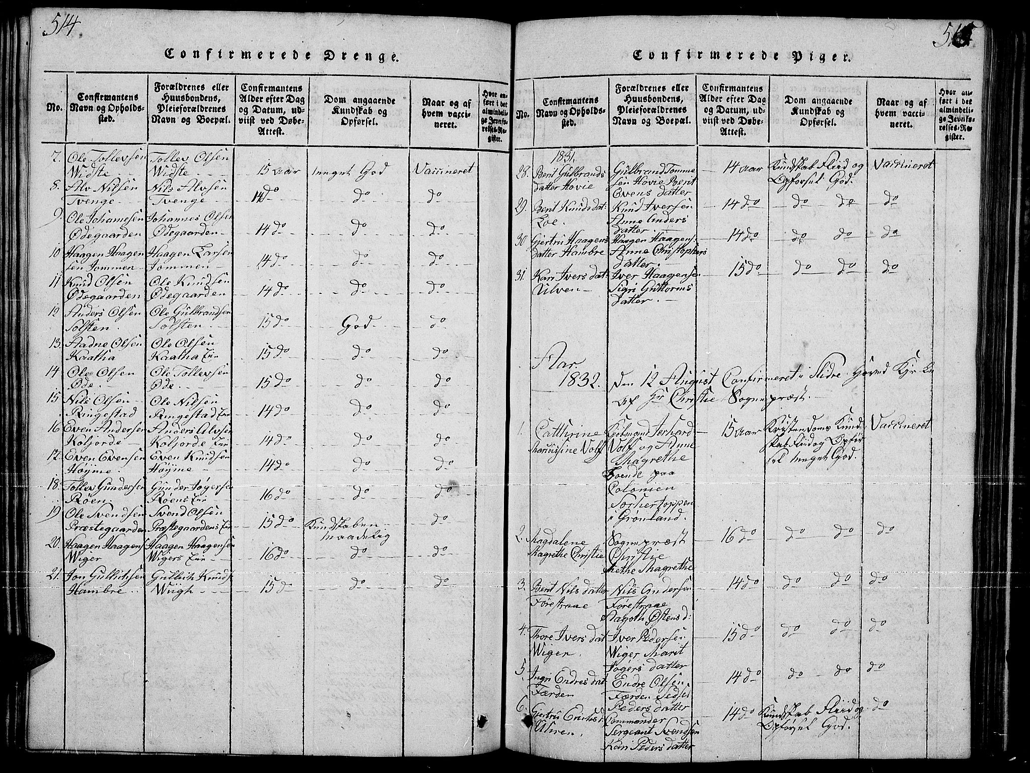 Slidre prestekontor, SAH/PREST-134/H/Ha/Hab/L0001: Parish register (copy) no. 1, 1814-1838, p. 514-515
