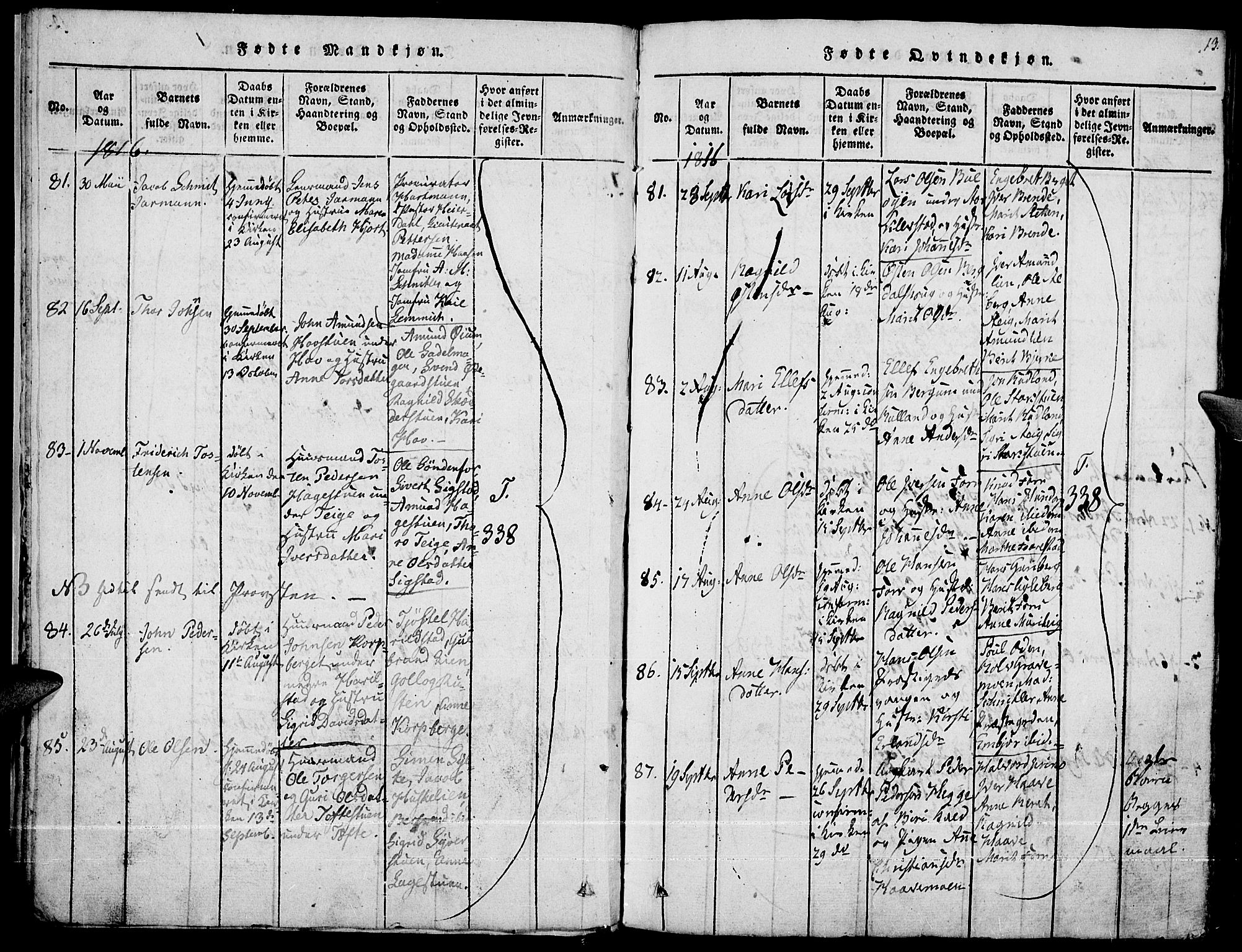 Fron prestekontor, SAH/PREST-078/H/Ha/Haa/L0002: Parish register (official) no. 2, 1816-1827, p. 13