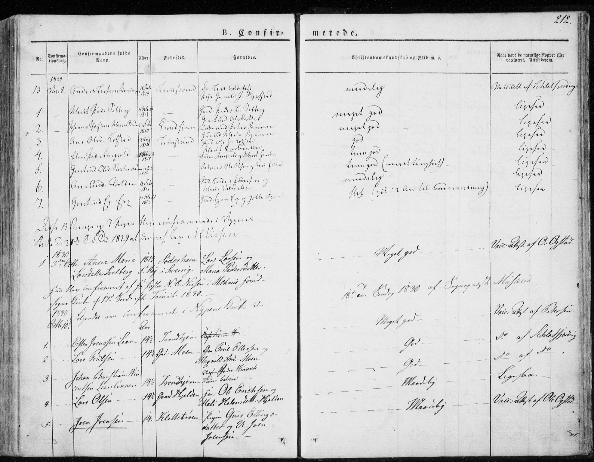 Ministerialprotokoller, klokkerbøker og fødselsregistre - Sør-Trøndelag, AV/SAT-A-1456/691/L1069: Parish register (official) no. 691A04, 1826-1841, p. 212