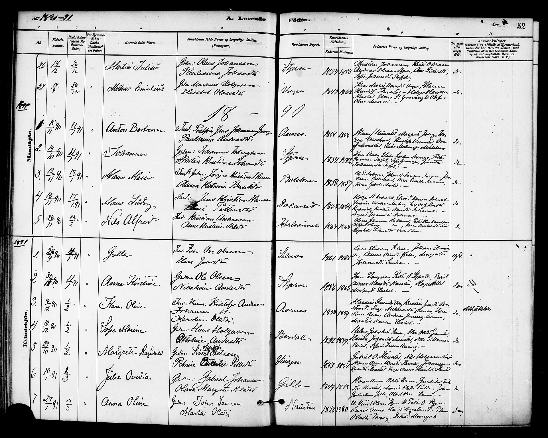 Ministerialprotokoller, klokkerbøker og fødselsregistre - Sør-Trøndelag, SAT/A-1456/655/L0680: Parish register (official) no. 655A09, 1880-1894, p. 52