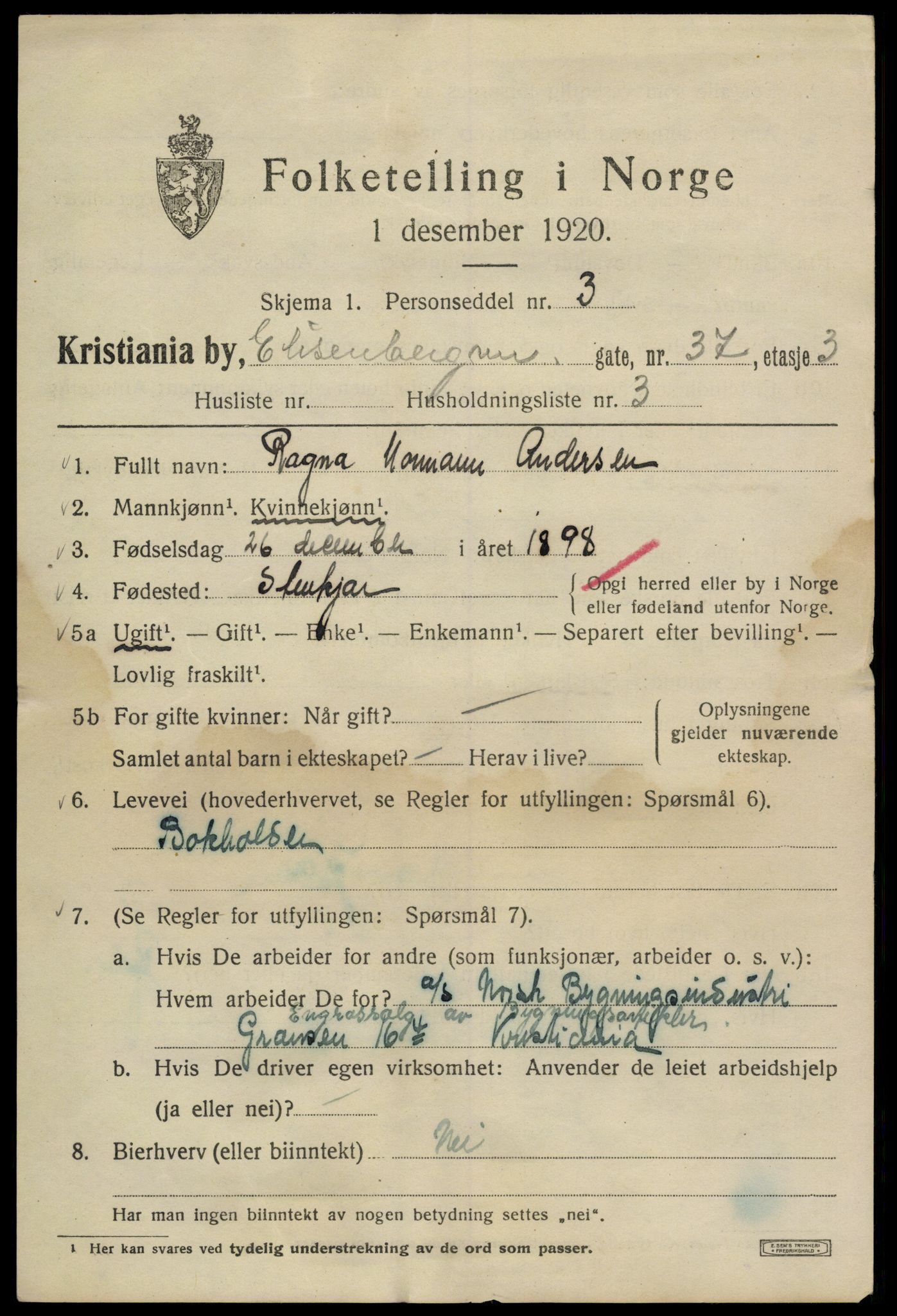 SAO, 1920 census for Kristiania, 1920, p. 215035