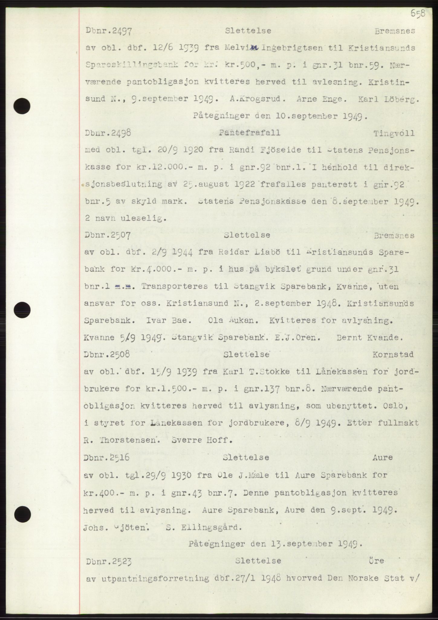 Nordmøre sorenskriveri, SAT/A-4132/1/2/2Ca: Mortgage book no. C82b, 1946-1951, Diary no: : 2497/1949