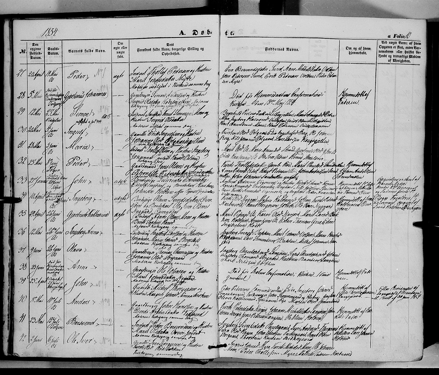 Tolga prestekontor, AV/SAH-PREST-062/K/L0006: Parish register (official) no. 6, 1852-1876, p. 10