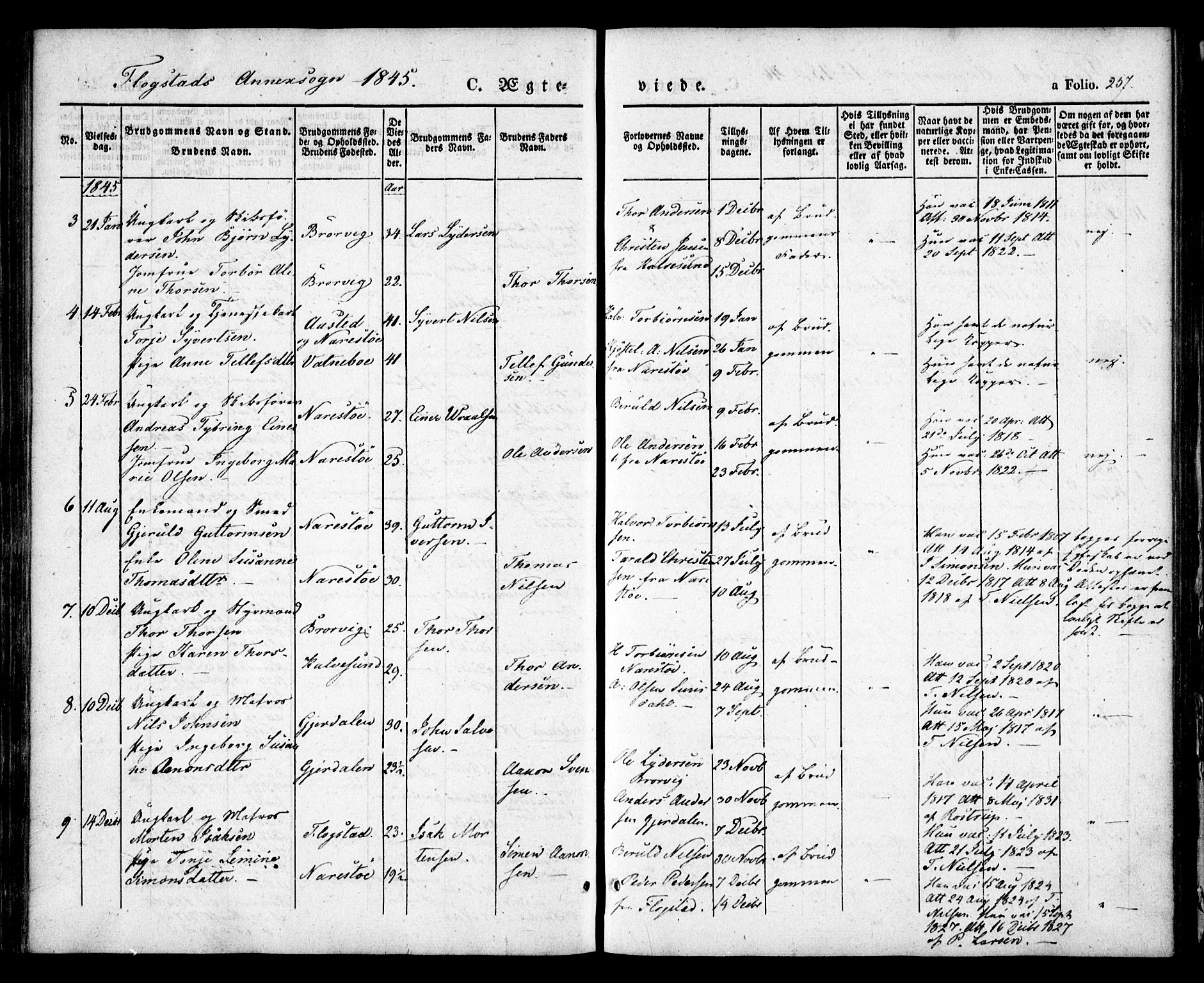Dypvåg sokneprestkontor, SAK/1111-0007/F/Fa/Faa/L0005: Parish register (official) no. A 5, 1841-1854, p. 257