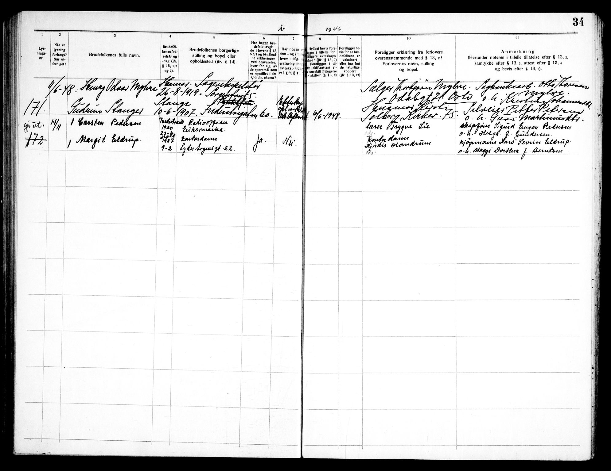 Fagerborg prestekontor Kirkebøker, SAO/A-10844/H/Ha/L0006: Banns register no. 6, 1944-1950, p. 34