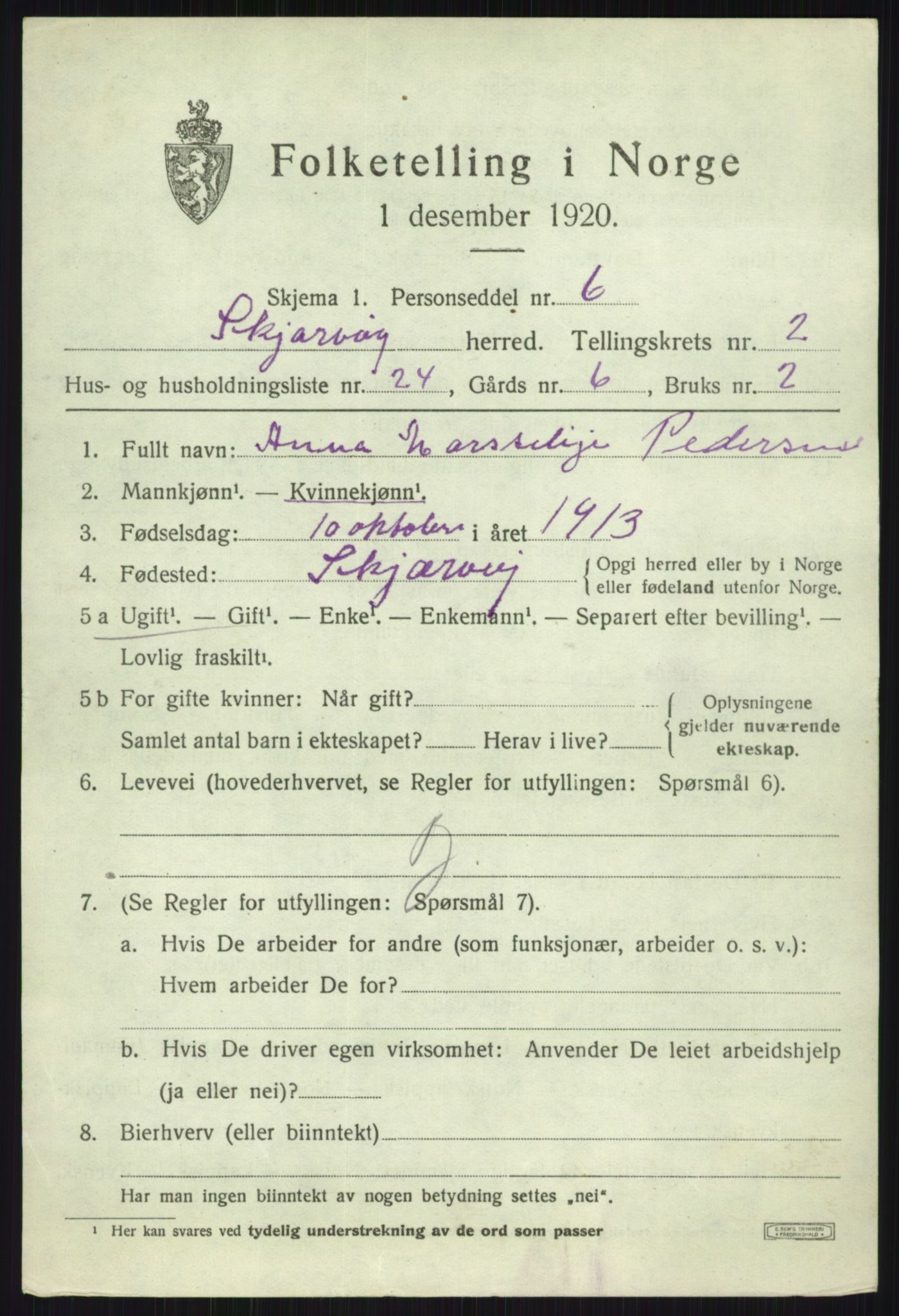 SATØ, 1920 census for Skjervøy, 1920, p. 1783