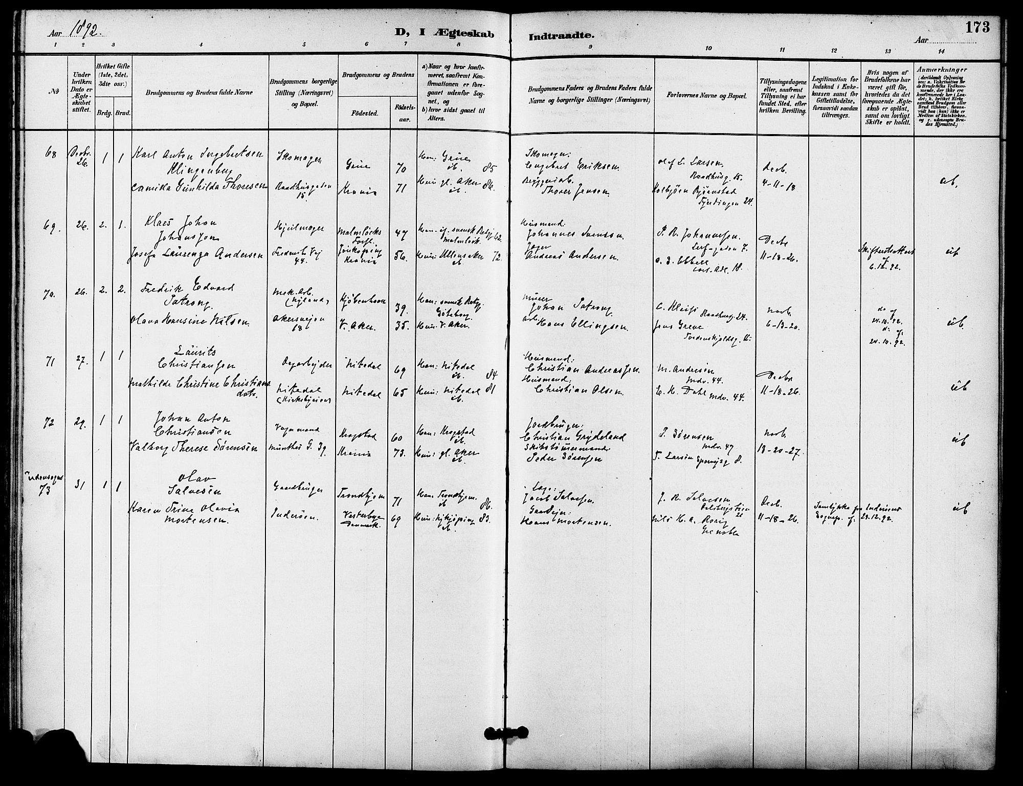 Gamle Aker prestekontor Kirkebøker, SAO/A-10617a/F/L0009: Parish register (official) no. 9, 1890-1898, p. 173