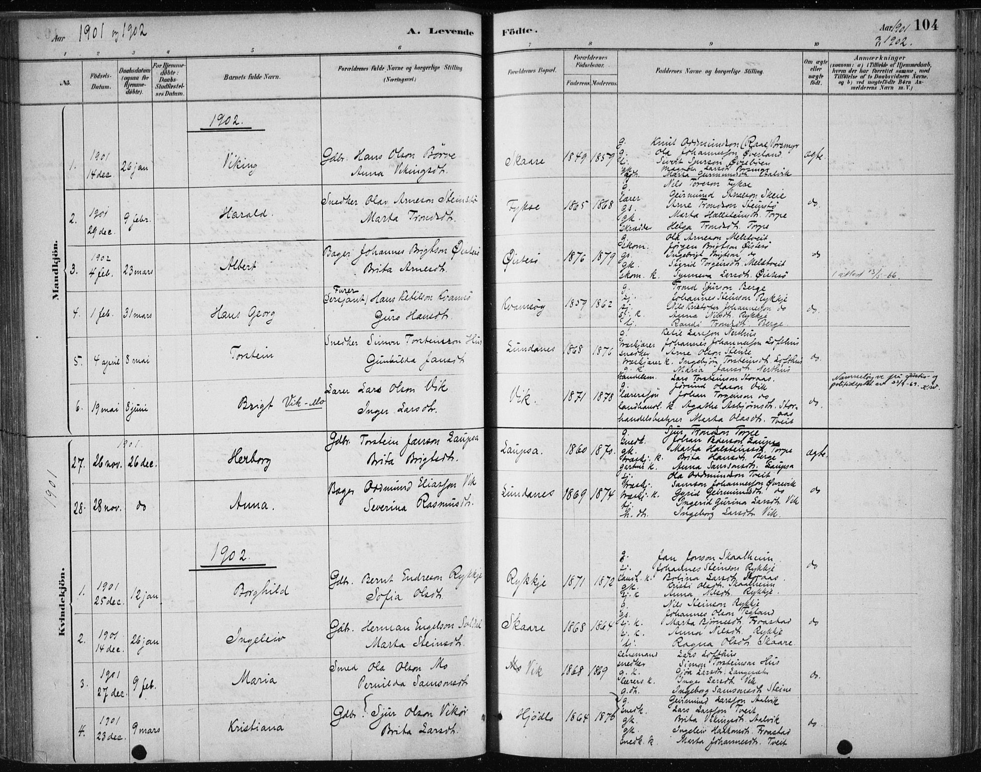 Kvam sokneprestembete, SAB/A-76201/H/Haa: Parish register (official) no. C  1, 1880-1906, p. 104