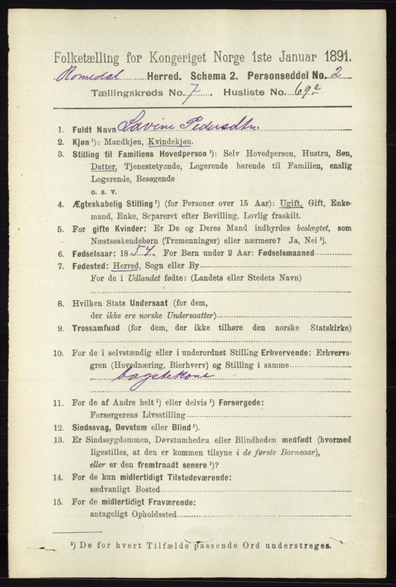 RA, 1891 census for 0416 Romedal, 1891, p. 3891