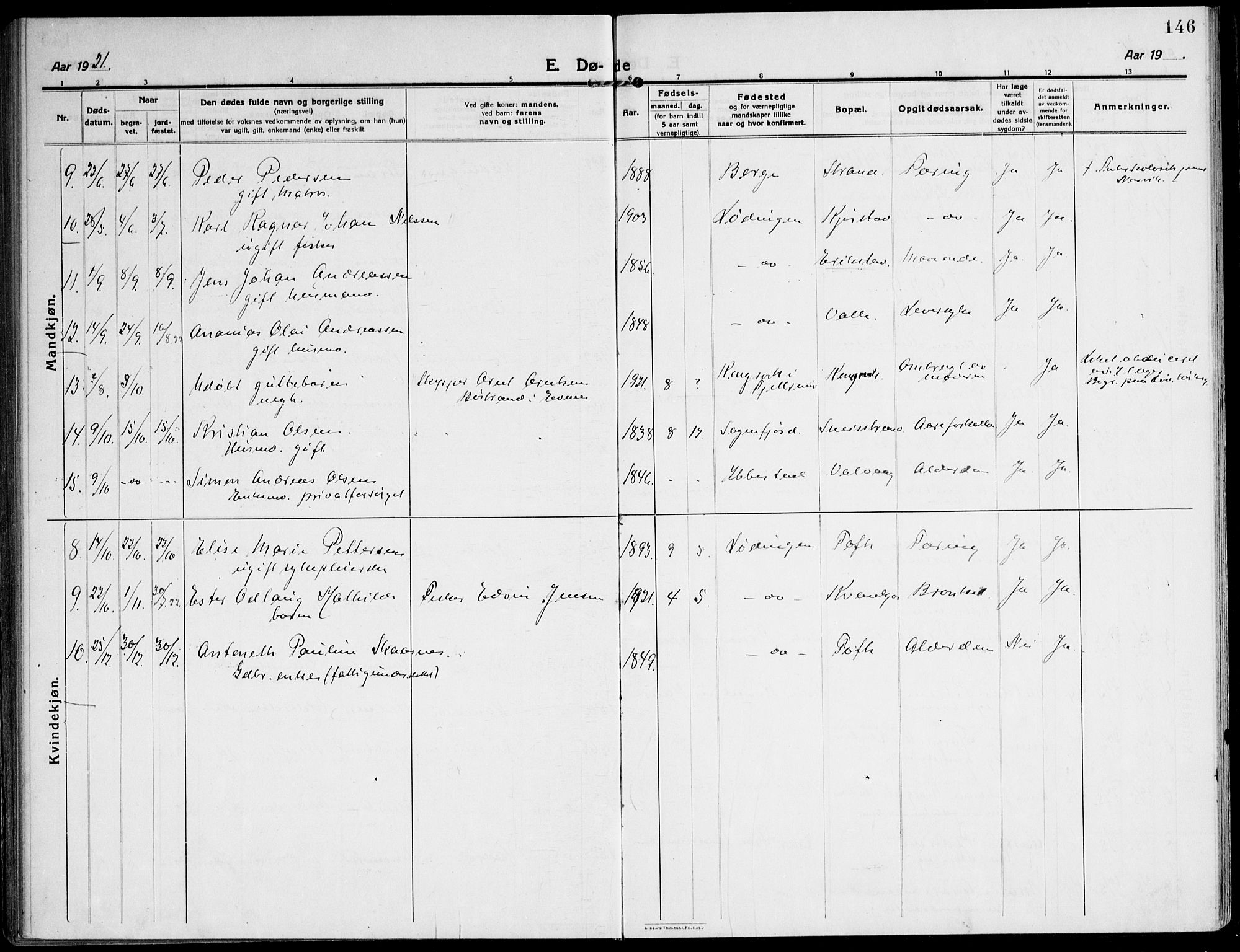 Ministerialprotokoller, klokkerbøker og fødselsregistre - Nordland, AV/SAT-A-1459/872/L1037: Parish register (official) no. 872A12, 1914-1925, p. 146