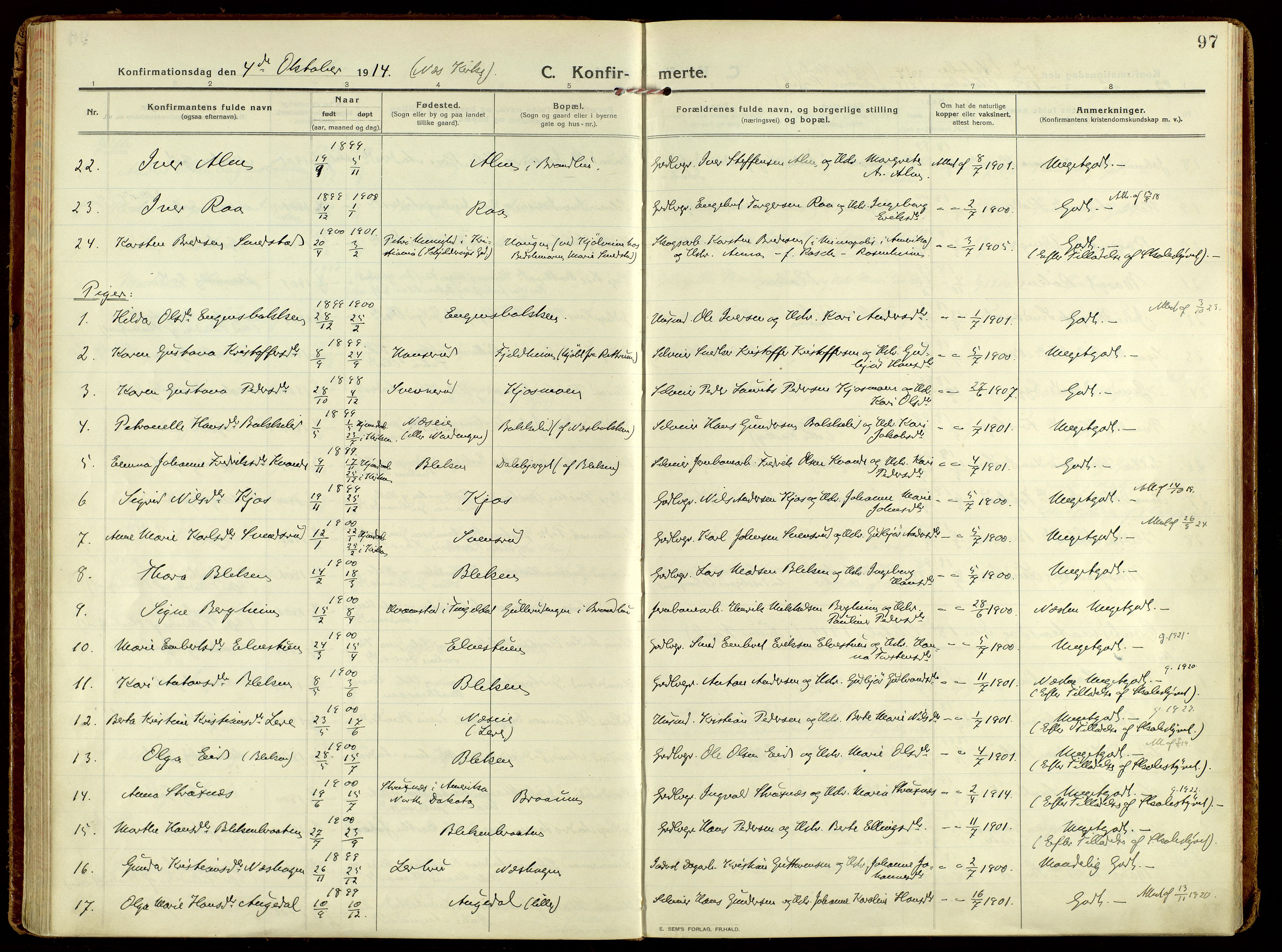 Brandbu prestekontor, SAH/PREST-114/H/Ha/Haa/L0004: Parish register (official) no. 4, 1913-1923, p. 97