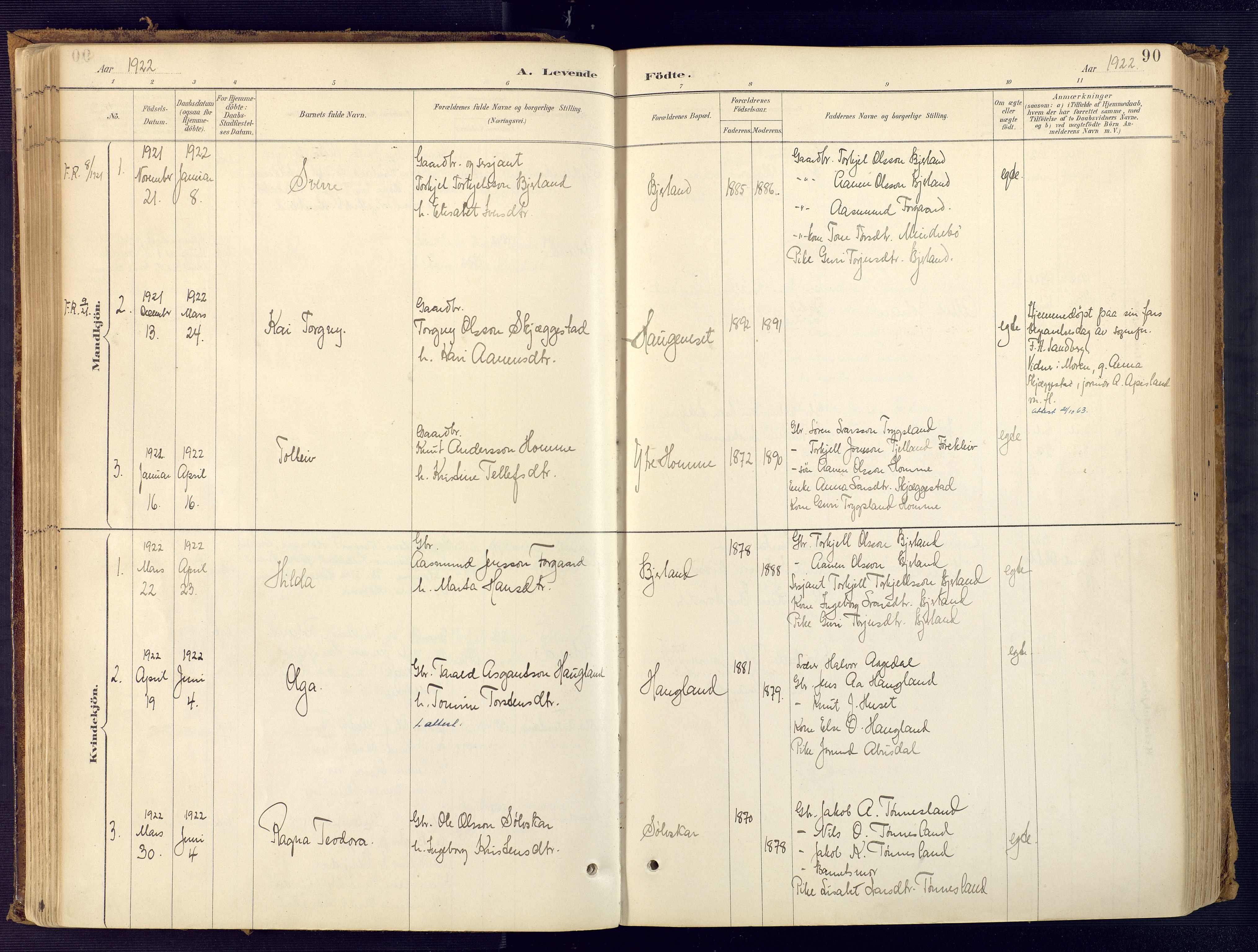 Bjelland sokneprestkontor, SAK/1111-0005/F/Fa/Faa/L0004: Parish register (official) no. A 4, 1887-1923, p. 90