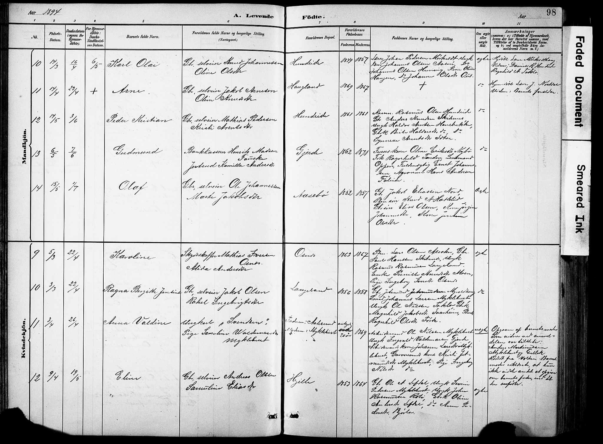 Eid sokneprestembete, AV/SAB-A-82301/H/Hab/Habb/L0002: Parish register (copy) no. B 2, 1882-1907, p. 98