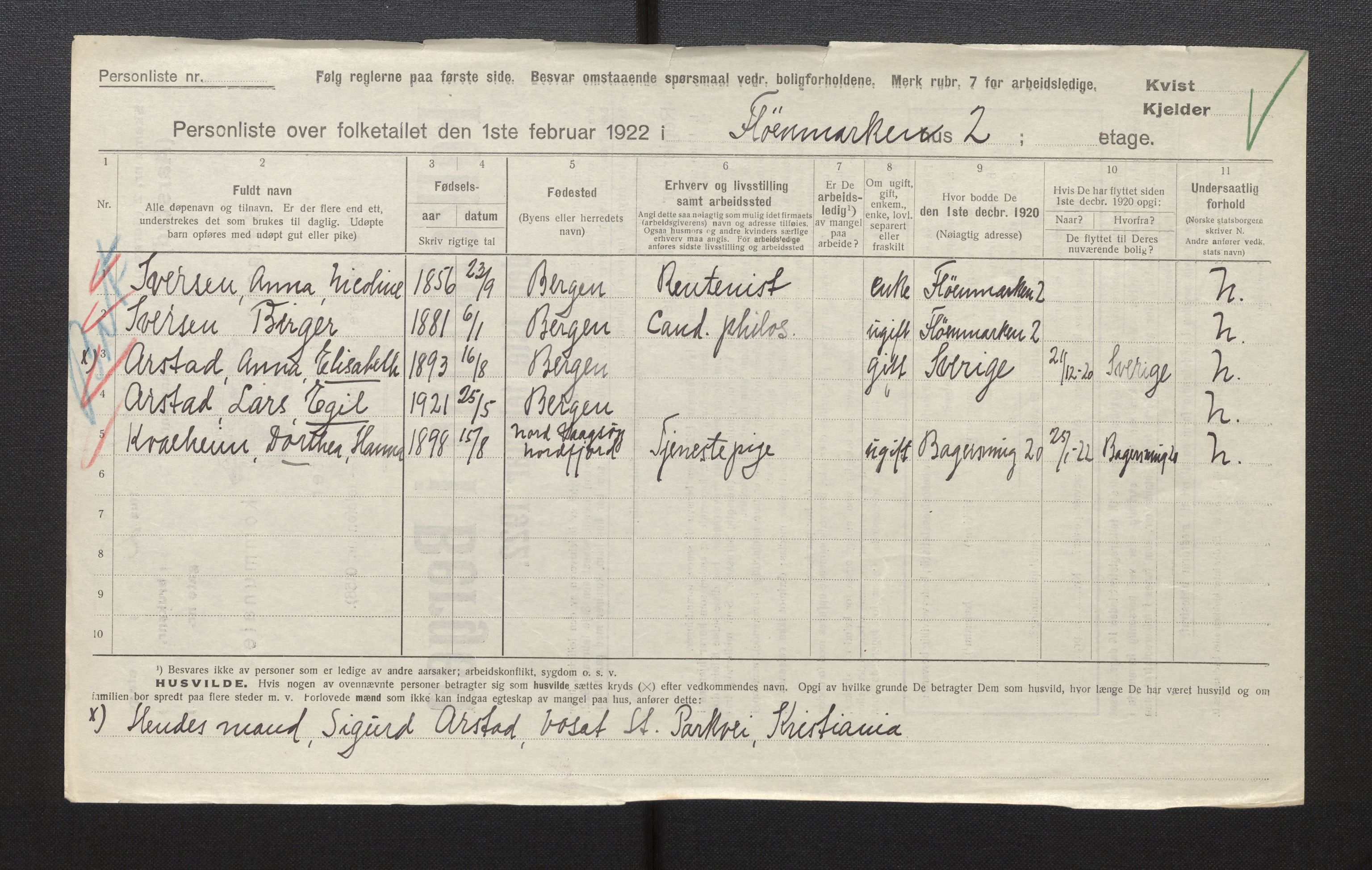 SAB, Municipal Census 1922 for Bergen, 1922, p. 52400