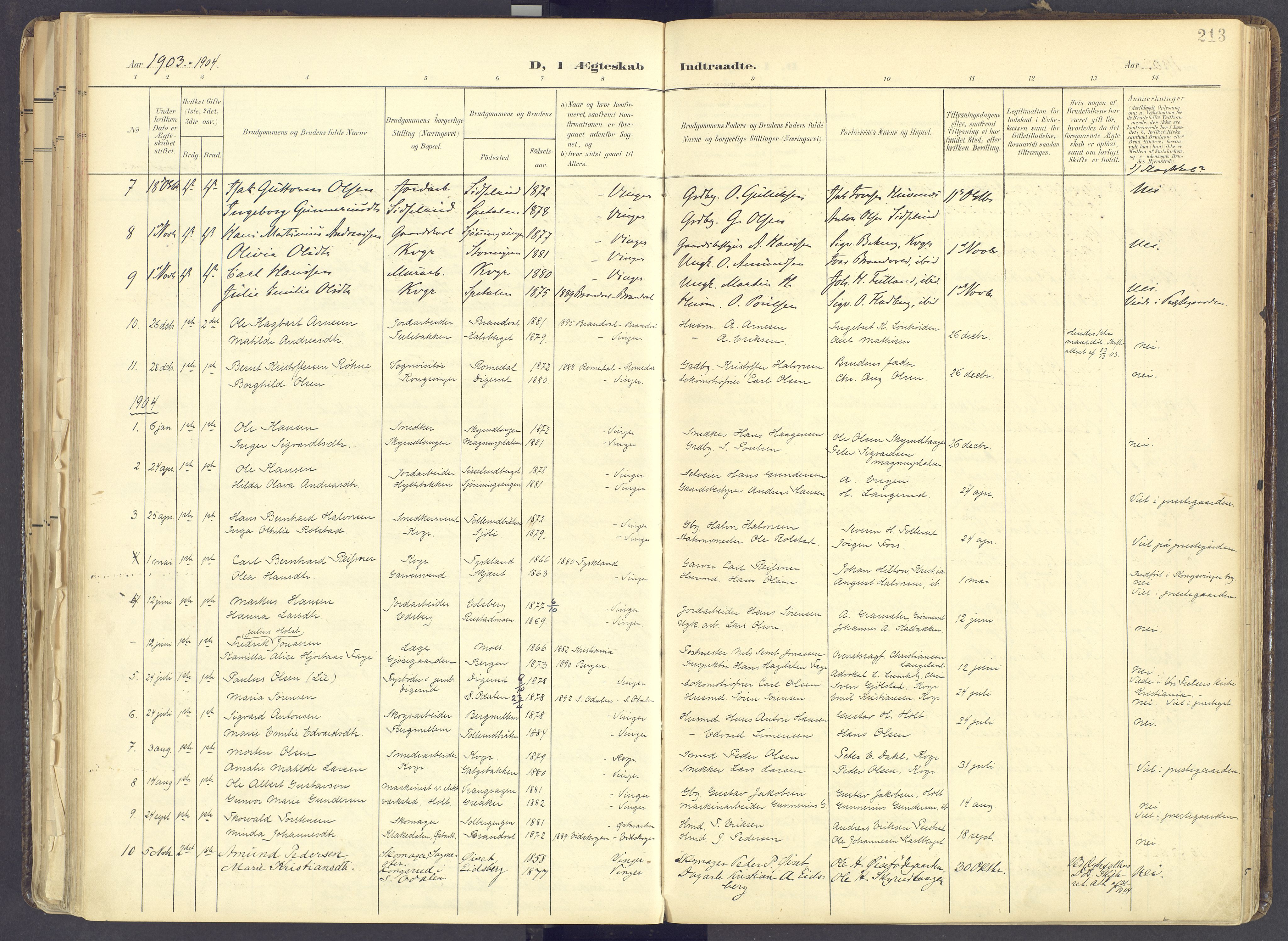 Vinger prestekontor, AV/SAH-PREST-024/H/Ha/Haa/L0017: Parish register (official) no. 17, 1901-1927, p. 213