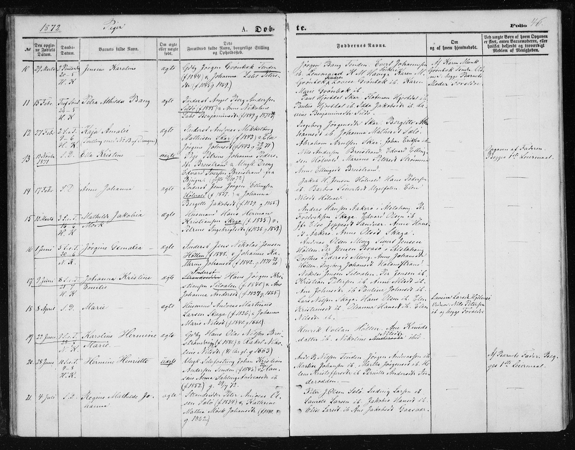 Ministerialprotokoller, klokkerbøker og fødselsregistre - Nordland, SAT/A-1459/834/L0506: Parish register (official) no. 834A04, 1872-1878, p. 46