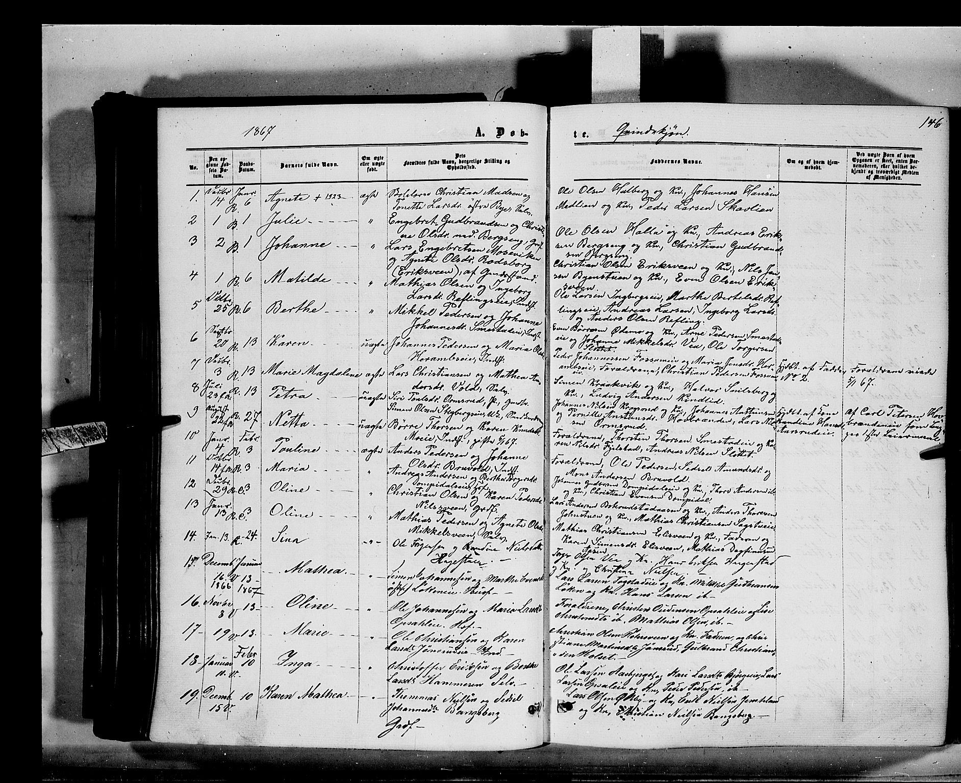 Ringsaker prestekontor, AV/SAH-PREST-014/K/Ka/L0010: Parish register (official) no. 10, 1861-1869, p. 146